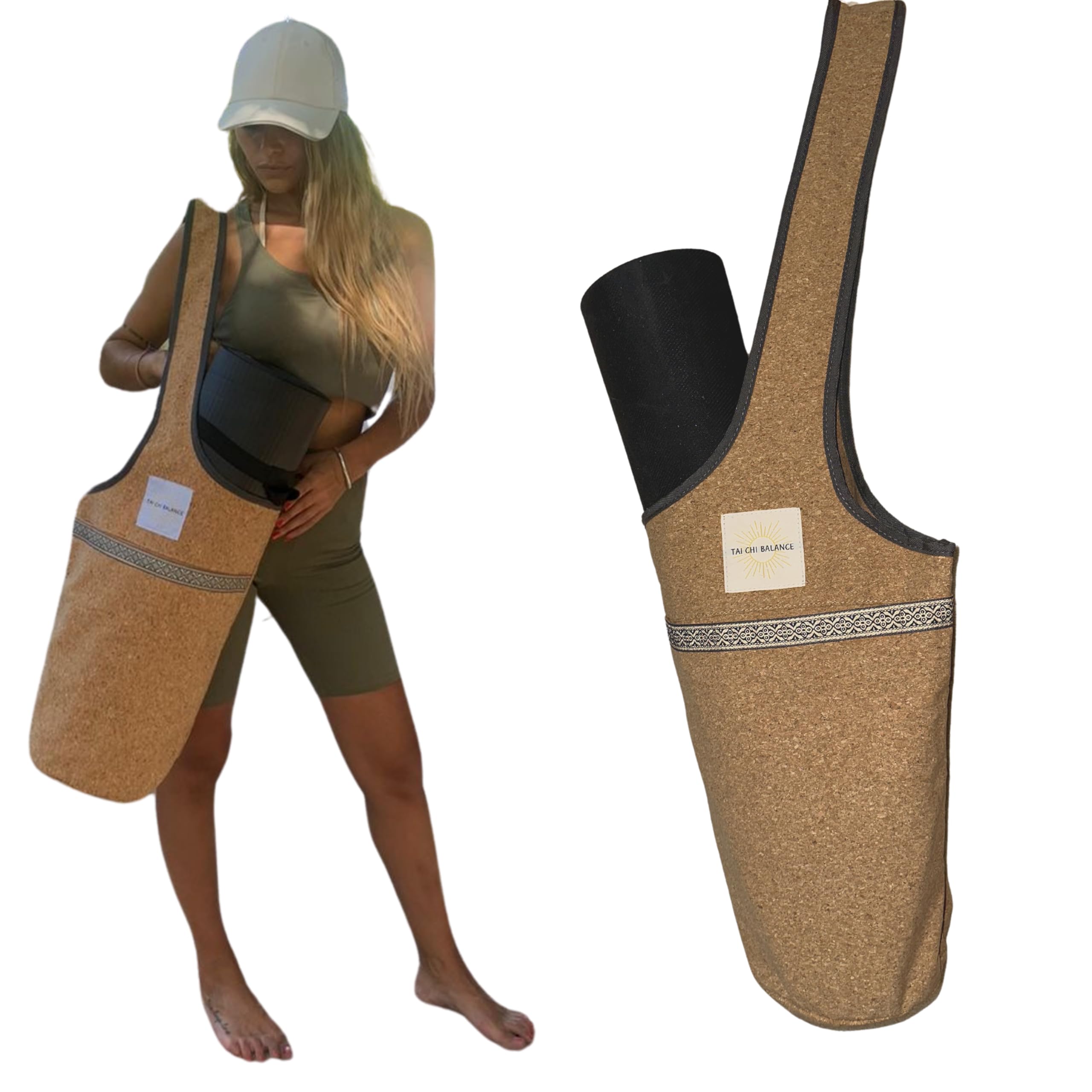 Premium Cork Yoga Bag for Women - Eco-Friendly Yoga Mat Carrier with Strap Holder - Gym & Travel Yoga Accessories - Perfect for Yoga Classes, Gym Sessions & Outdoor Workouts