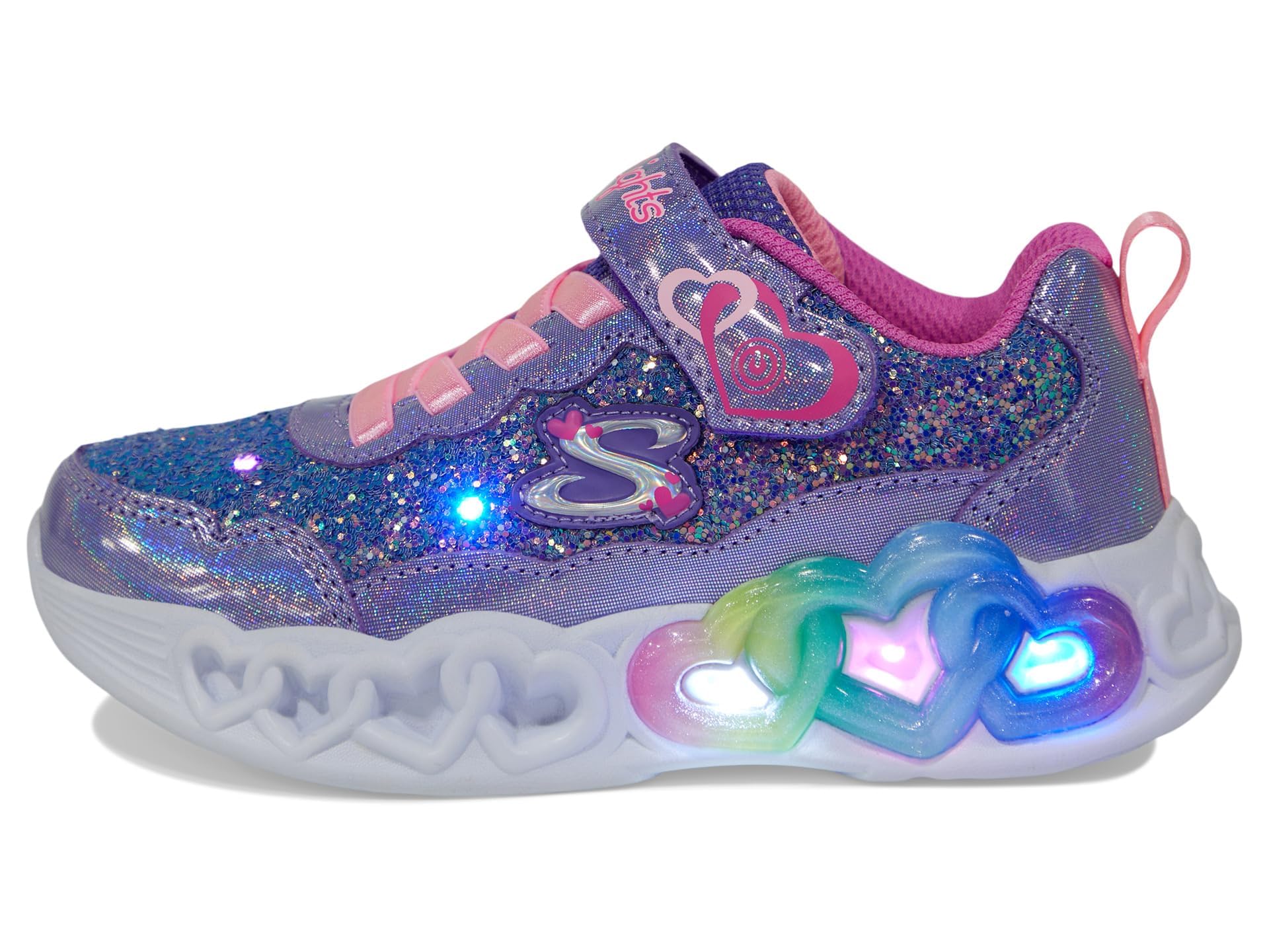 Skechers Girls' Infinite Heart Light-Up Sneakers - Sparkly LED Shoes for Kids, Comfortable Walking & Running Shoes - Perfect for School, Playground & Nighttime Safety