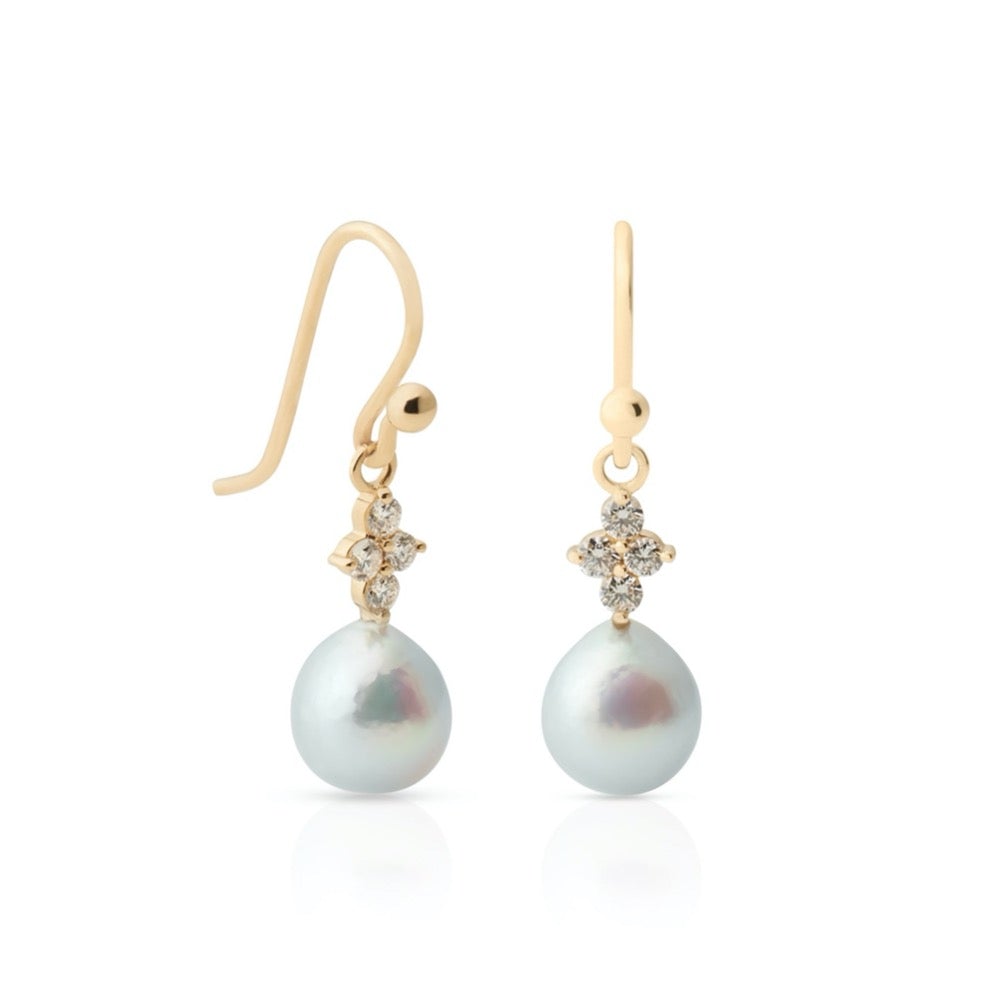 Exquisite Belgravia Blue Akoya Pearl & Diamond Earrings – Elegant Jewelry for Weddings, Parties & Special Occasions