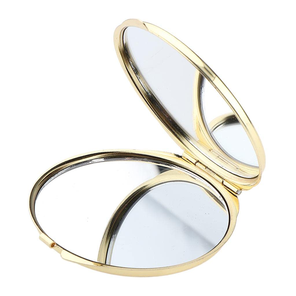 VMS INDIA Dual-Sided Makeup Mirror with Lights, Round Folding Vanity Mirror for Bathroom & Dorm - Golden Frame | Perfect for Makeup Application, Skincare Routine & Travel