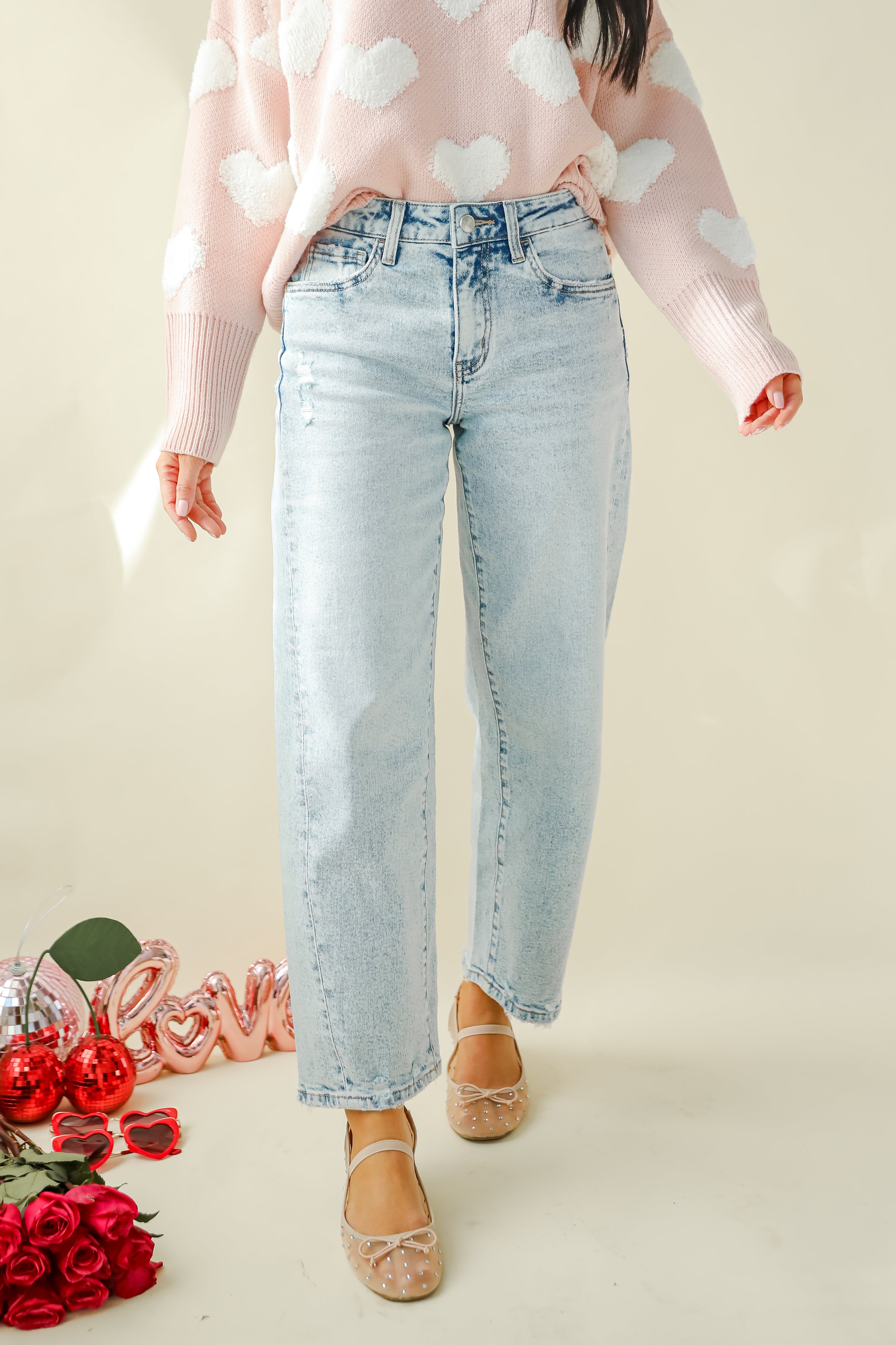 Chelsey Light Wash Barrel Jeans for Women - High Waist Distressed Denim Pants - Casual & Comfortable Stretch Jeans for Everyday Wear | Perfect for Work, Weekend Outings & Date Nights