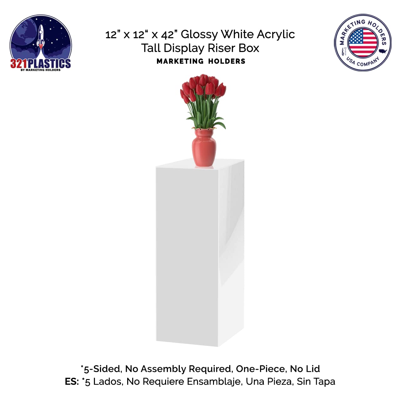 Acrylic Display Riser Box - White 5-Sided Merchandise Pedestal (12