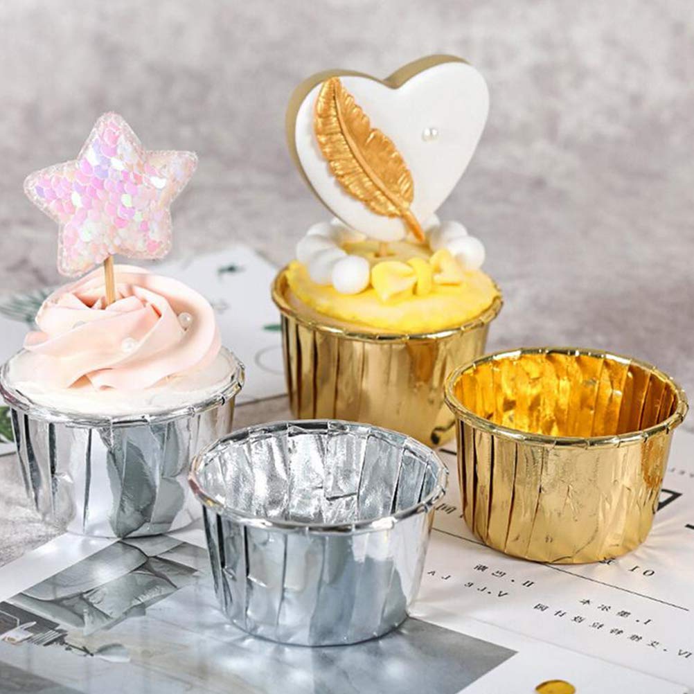 Premium 100-Pack Silver & Gold Curled Edge Baking Cups - Disposable Muffin & Cupcake Liners for Home Baking, Party Treats & Professional Dessert Displays