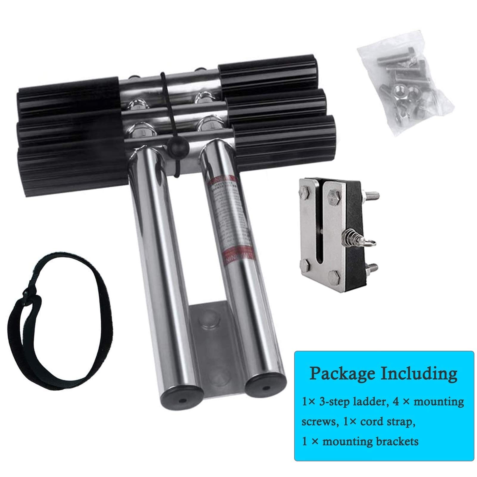 3-Step Folding Boat Ladder - Marine Boarding Ladder with Anti-Slip Treads (150kg Capacity) for Pontoon & Dock