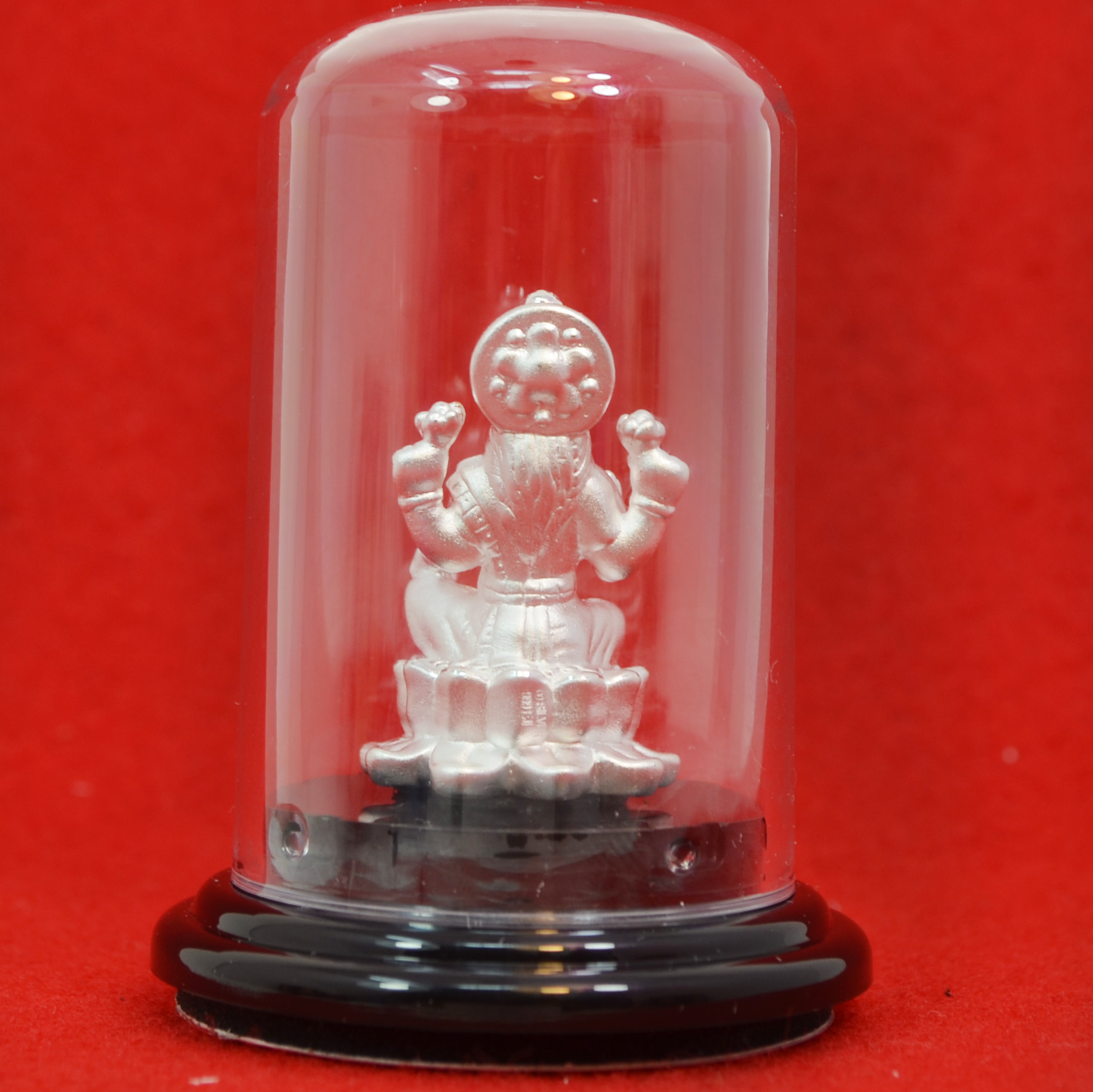 999 Pure Silver Small Lakshmi Idol with Orange Headrest in Circular Base - Hindu Goddess Statue for Home Altar, Pooja Room Decor & Spiritual Gift
