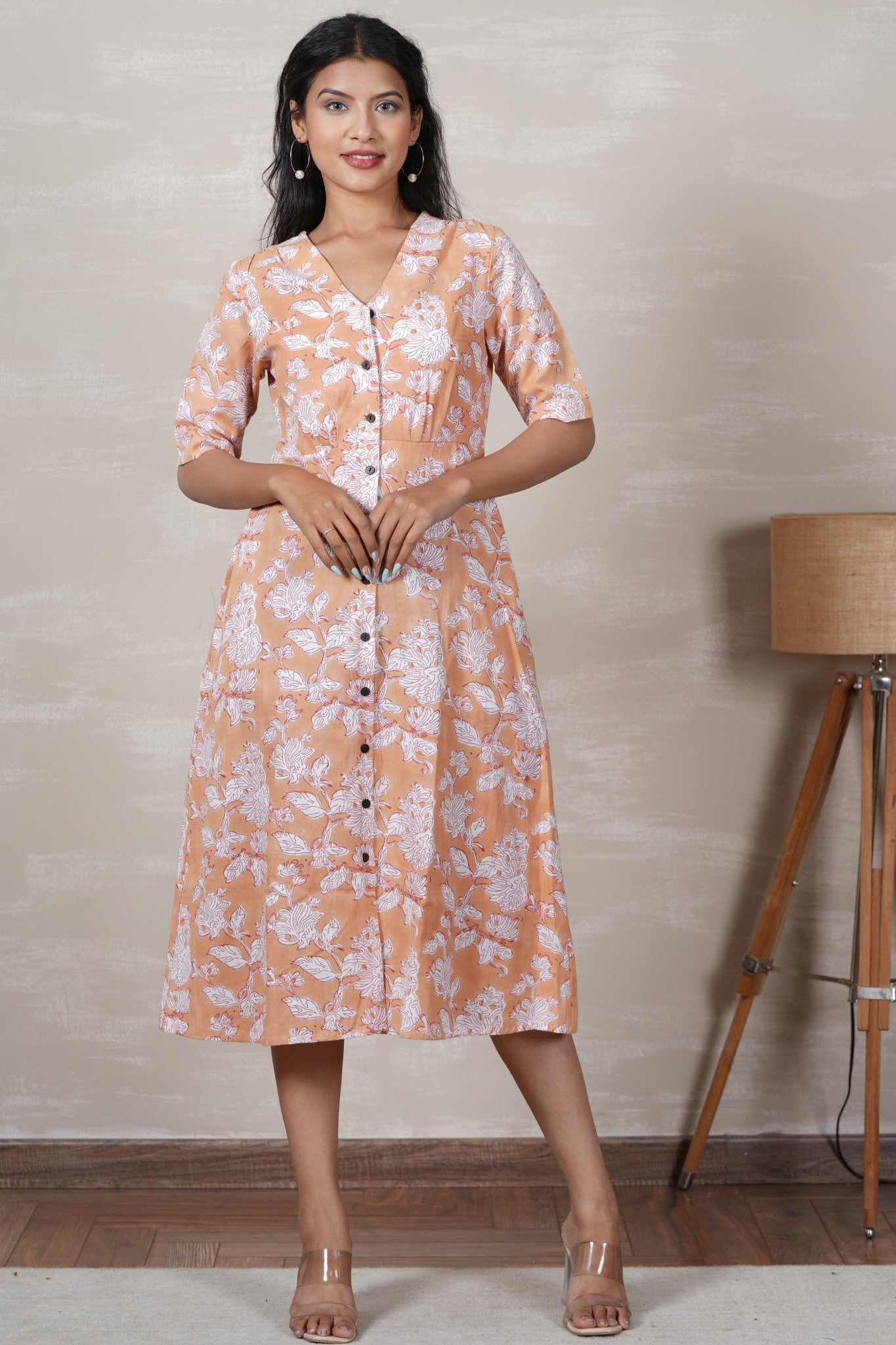Handmade Jasmine Floral Block Printed Cotton Dress for Women - Boho Chic Summer Maxi Dress for Beach, Vacation & Casual Wear