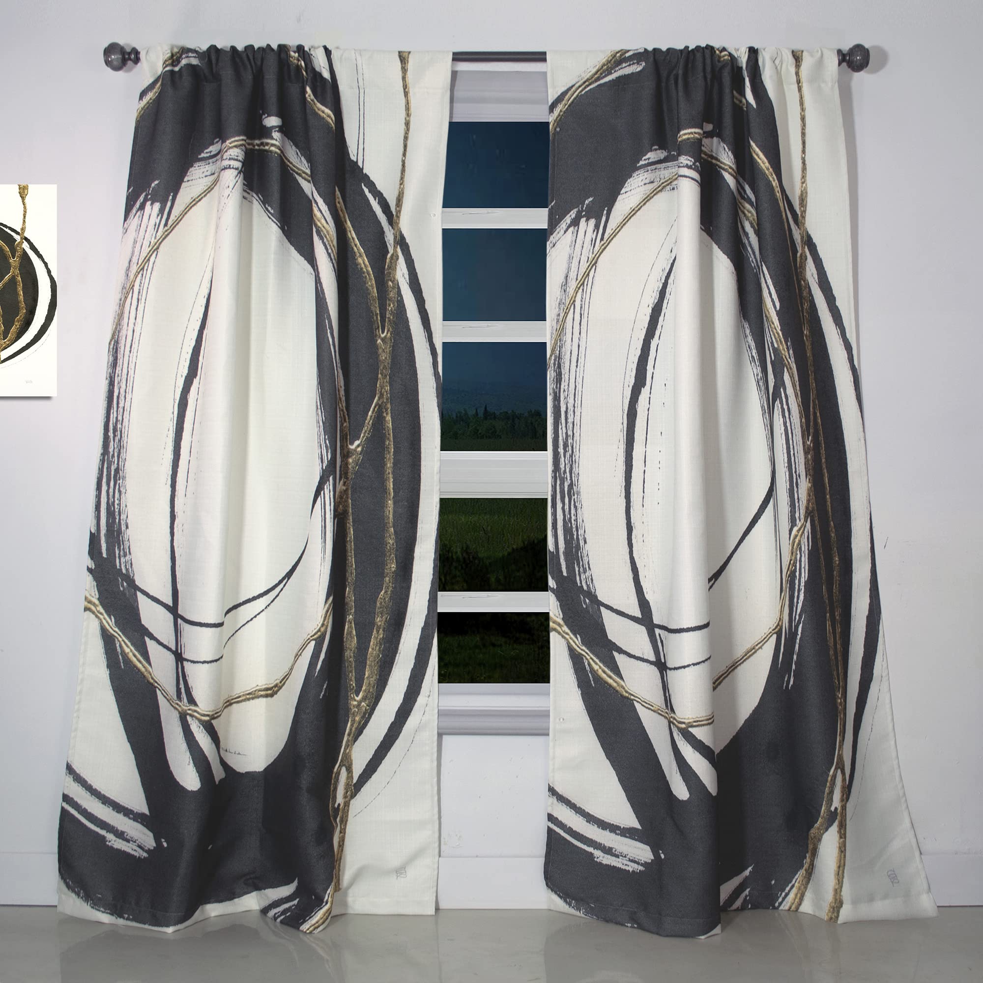 Gold Glamour Circle III Thermal Insulated Curtains - Single Panel 52x63 Inches - Elegant Drapes for Bedroom & Living Room - Energy Saving Window Treatment for Home Decor