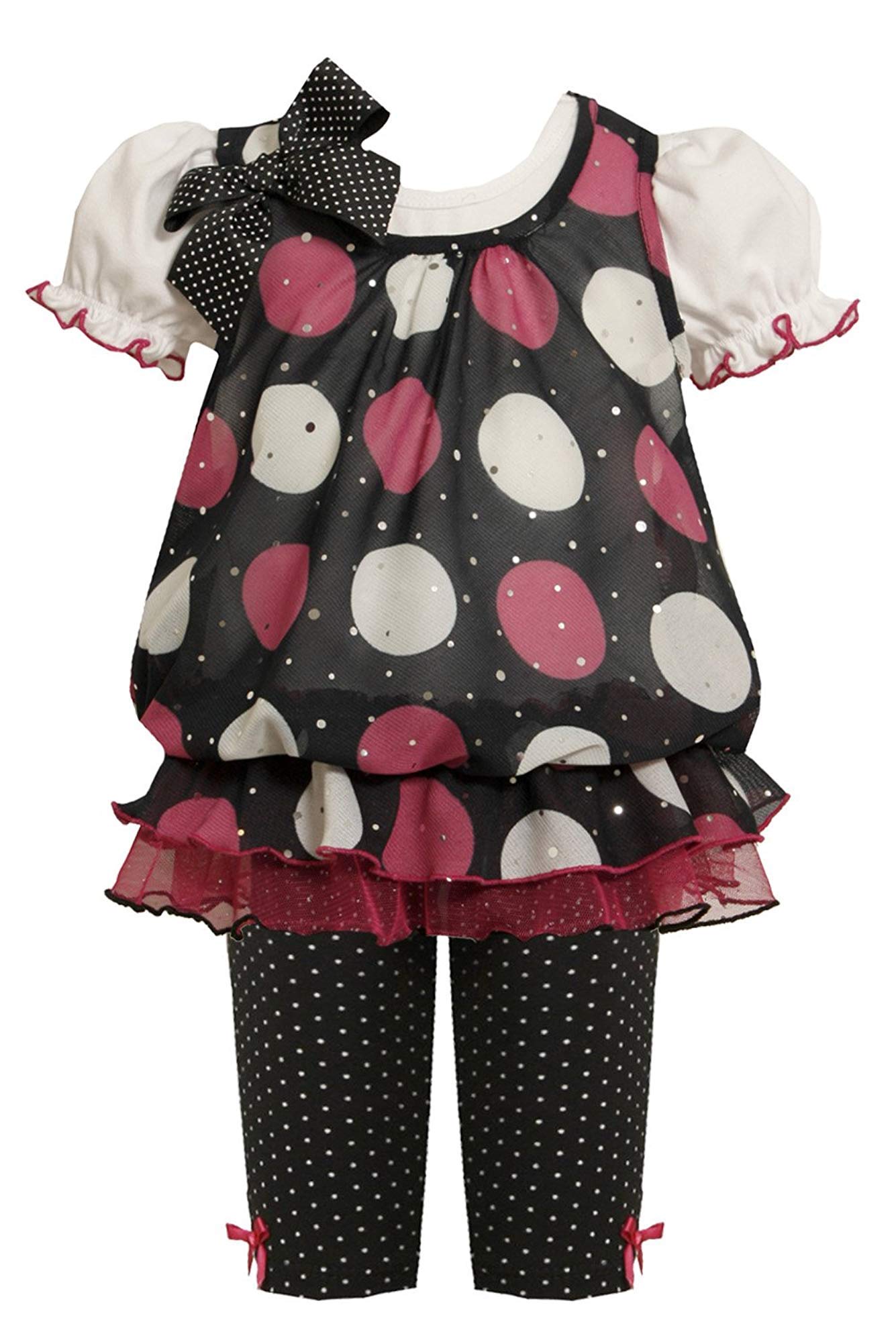 Baby Girls' 3-24 Months Black White Pink Sparkle Polka Dot Bubble Dress & Leggings Set - Perfect for Birthday Parties, Photo Shoots & Special Occasions