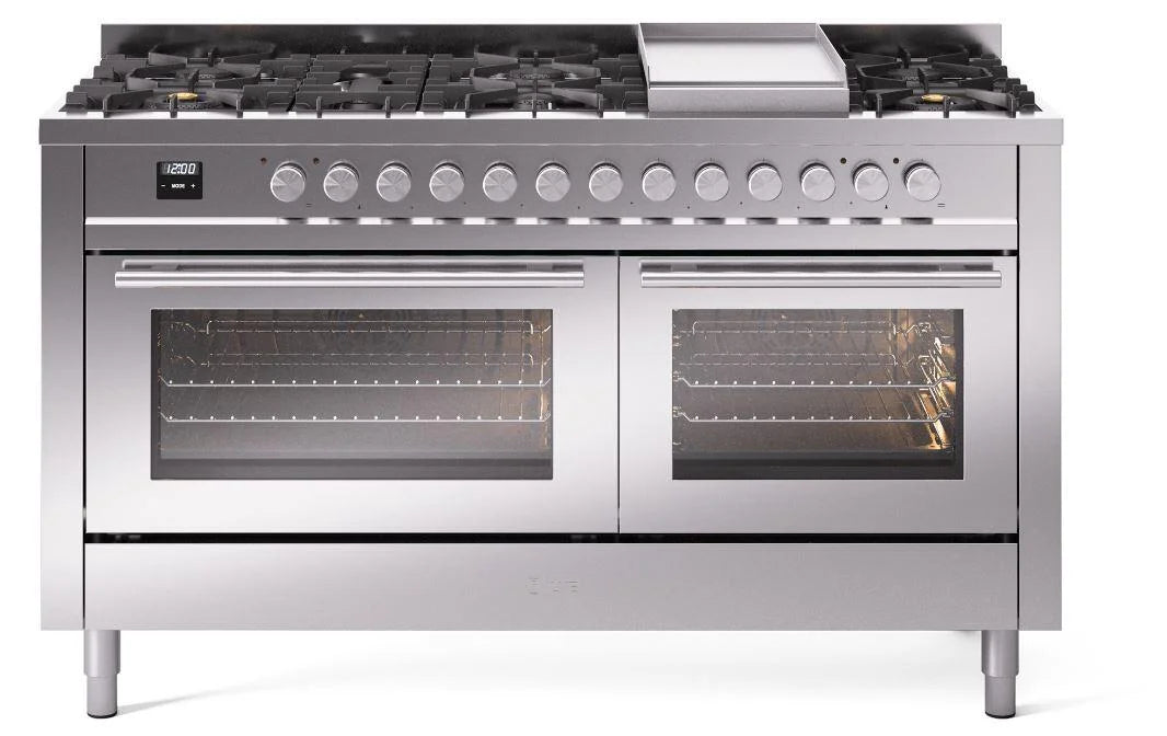 ILVE Professional Plus II 60-Inch Dual Fuel Natural Gas Range - Stainless Steel UP60FWMPSS - Perfect for Home Chefs & Commercial Kitchens