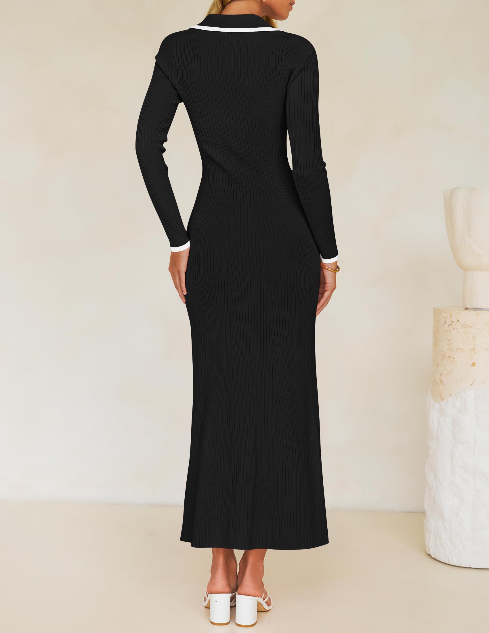 ZESICA Women's Long Sleeve Sweater Dress 2025 - V Neck Ribbed Knit Bodycon Maxi Dress for Spring | Casual, Formal & Cocktail Party Wear | Office, Date Night, Holiday Outfits