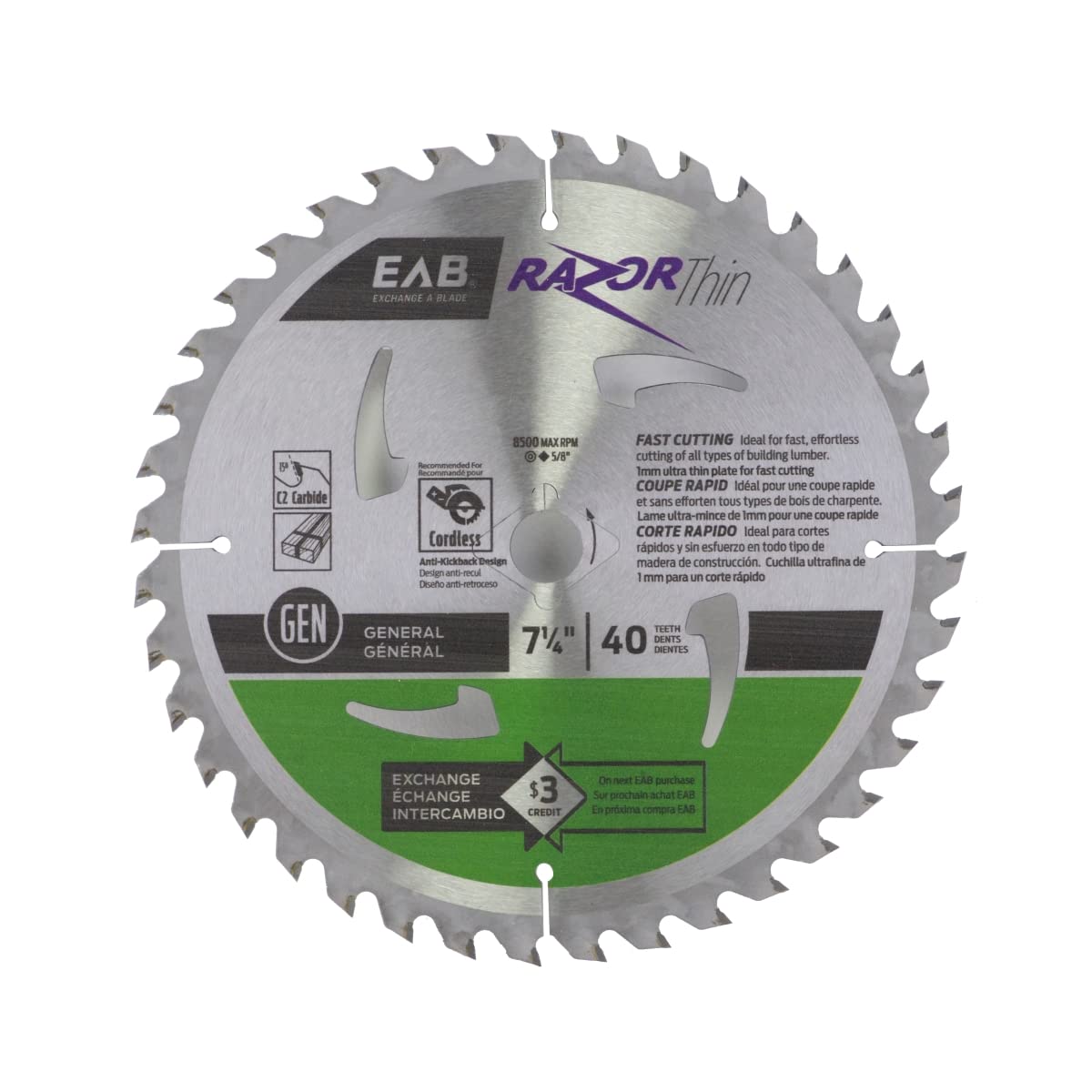 7.25-Inch 40 Teeth Finishing Razor Thin Saw Blade - Recyclable & Replaceable - Perfect for Woodworking, DIY Projects, and Precision Cutting
