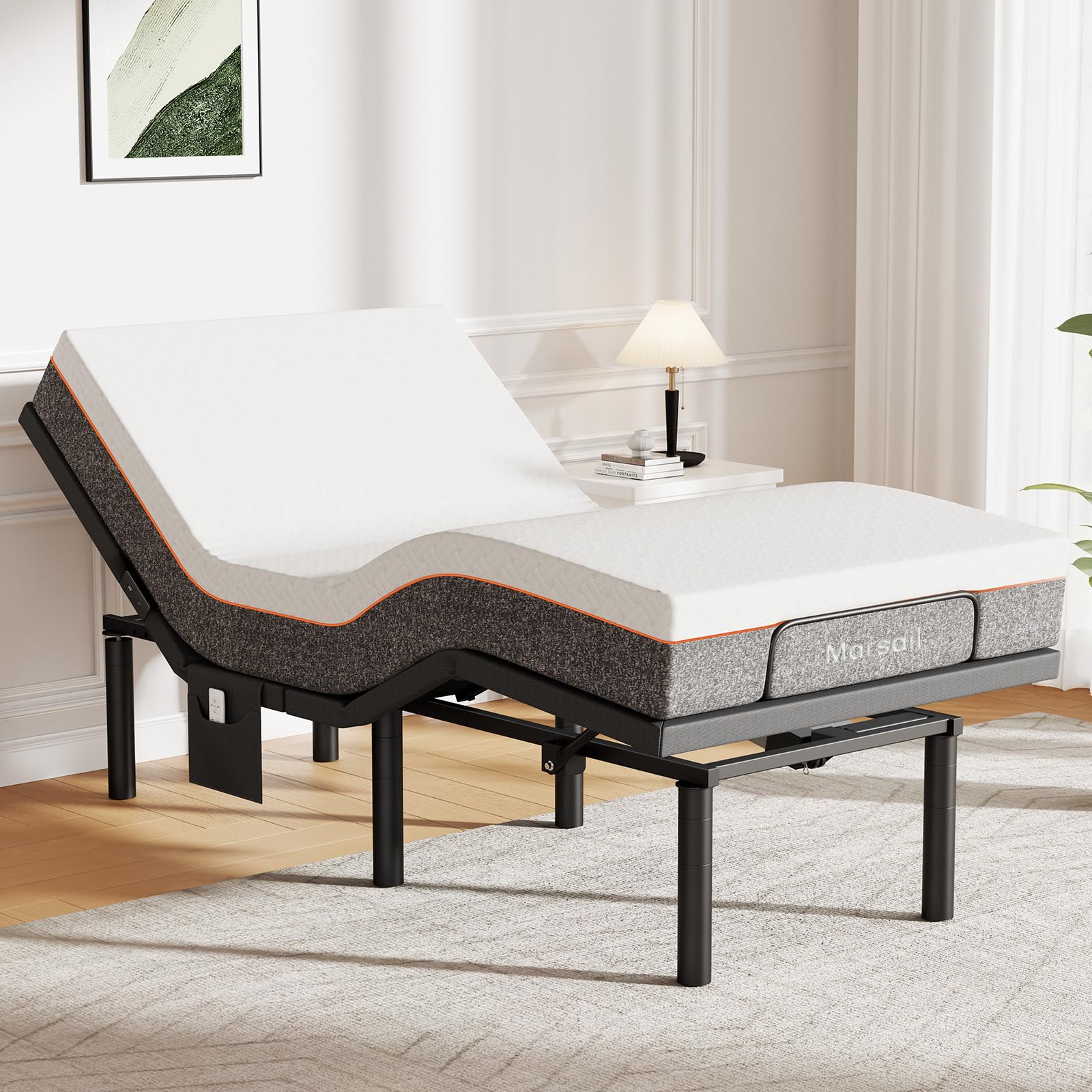 Marsail MS01 Twin XL Adjustable Bed Base with USB Ports & Nightlight - Wireless Remote, 4 Height Options, 3-Minute Assembly - Perfect for Home, Office, and Guest Rooms