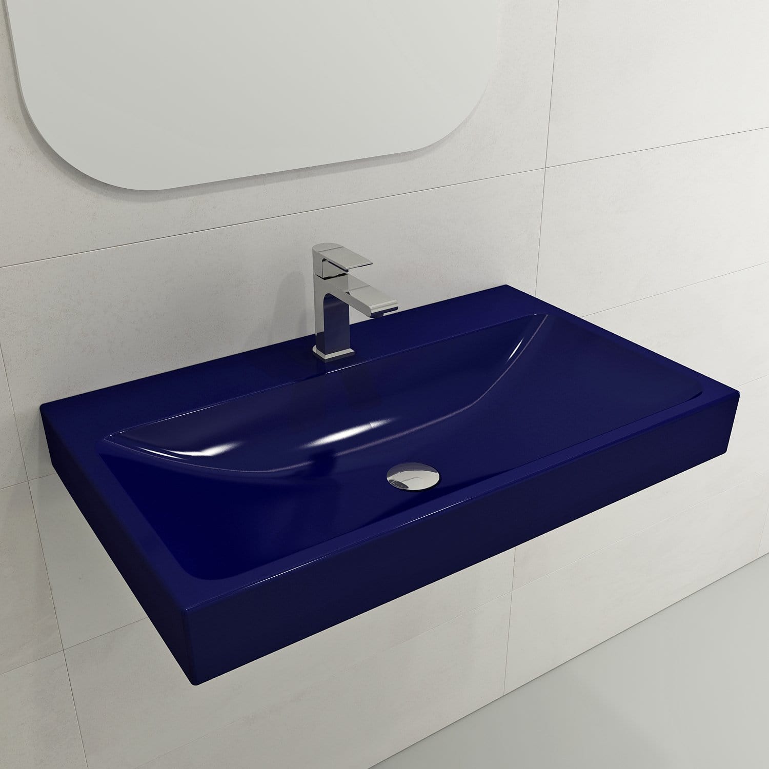 BOCCHI SCALA ARCH 32 Inch Wall Mounted Fireclay Bathroom Sink with Single Hole Faucet - Perfect for Modern Small Bathrooms, Powder Rooms & Vanities