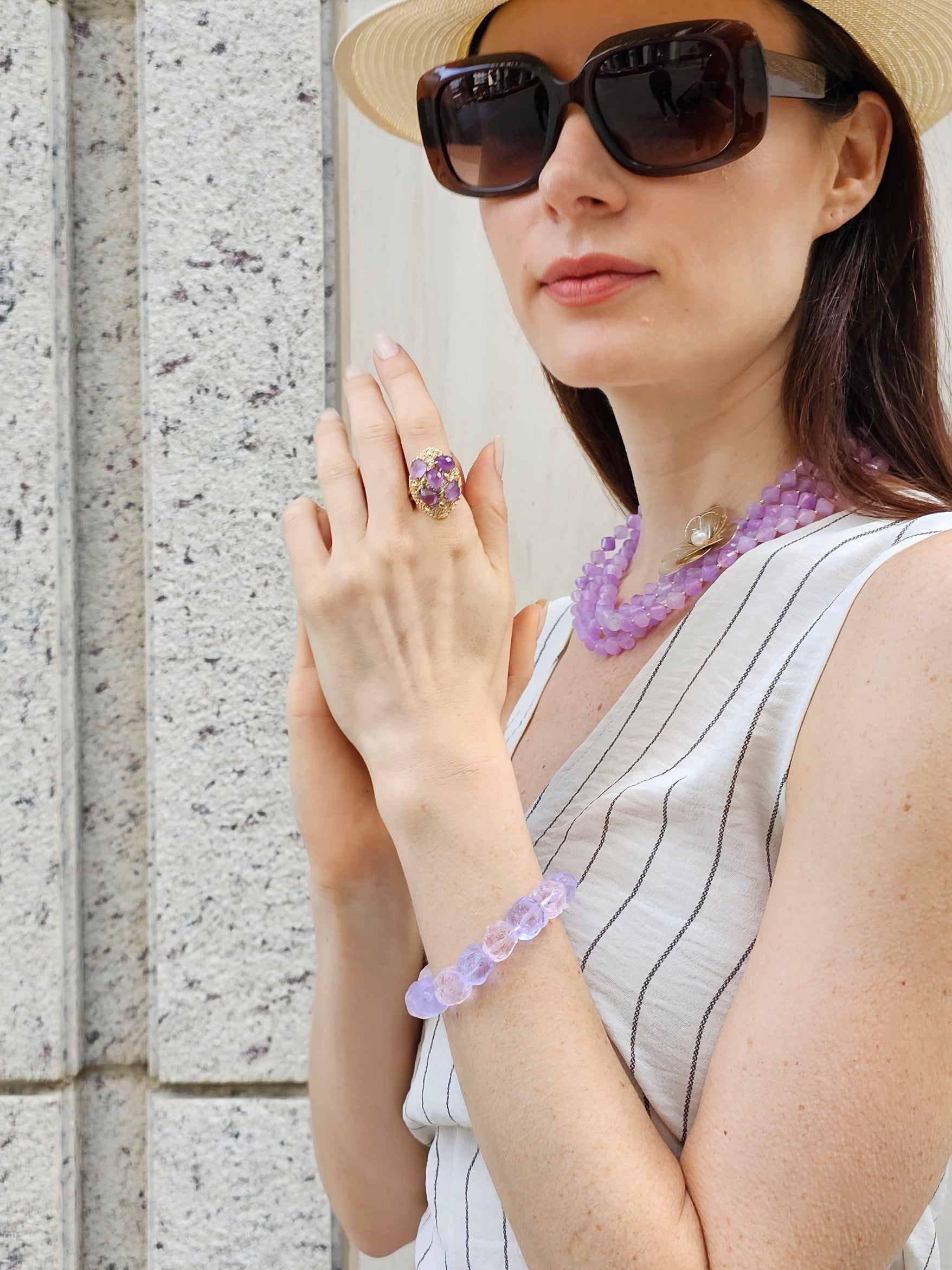 Stretchy Amethyst & Rose Quartz Beaded Bracelet PB002 - Healing Crystal Jewelry for Women, Meditation, Yoga & Spiritual Gifts