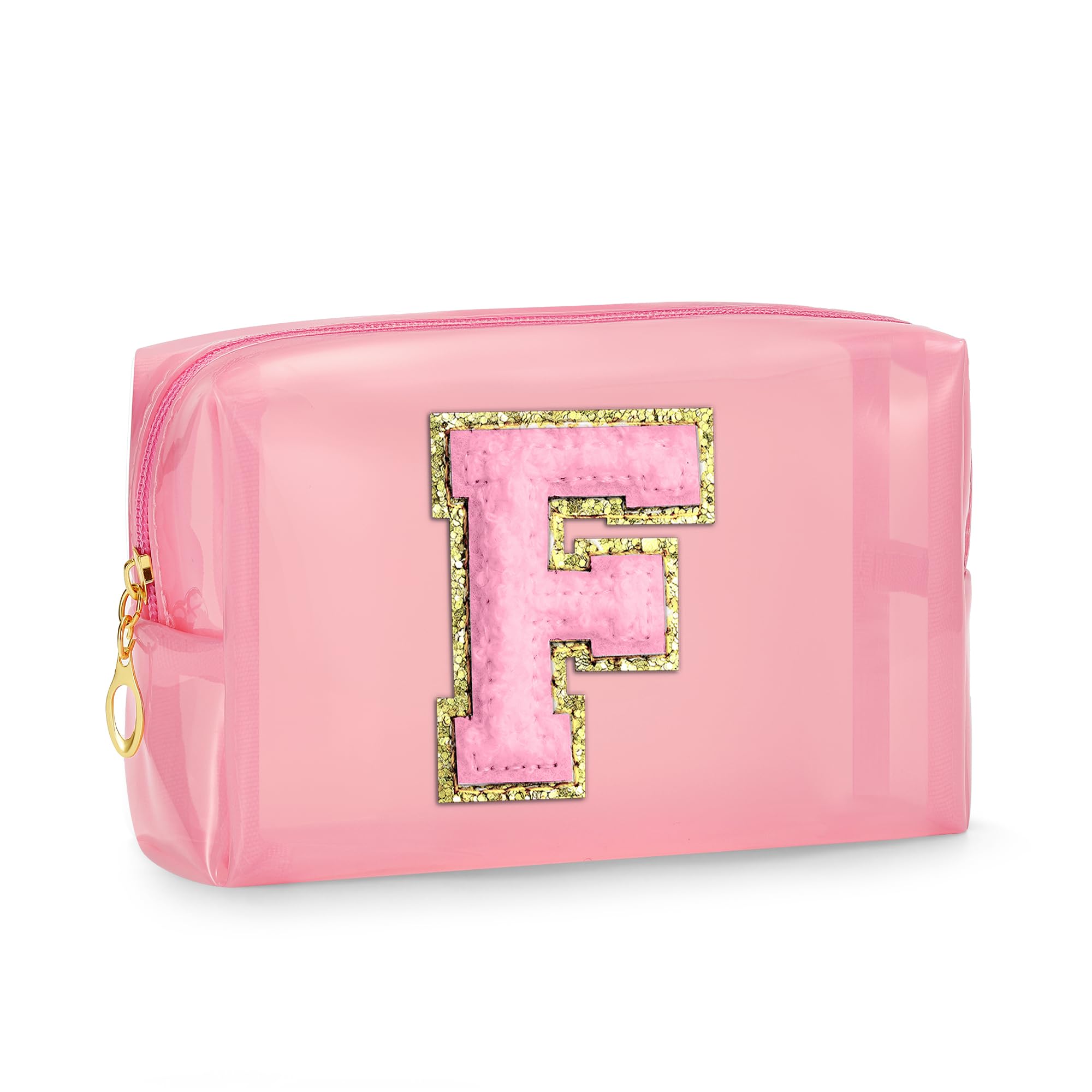Personalized Initial Makeup Bag - Waterproof Travel Cosmetic Pouch for Women (Pink) | Great for Gifts & Toiletries