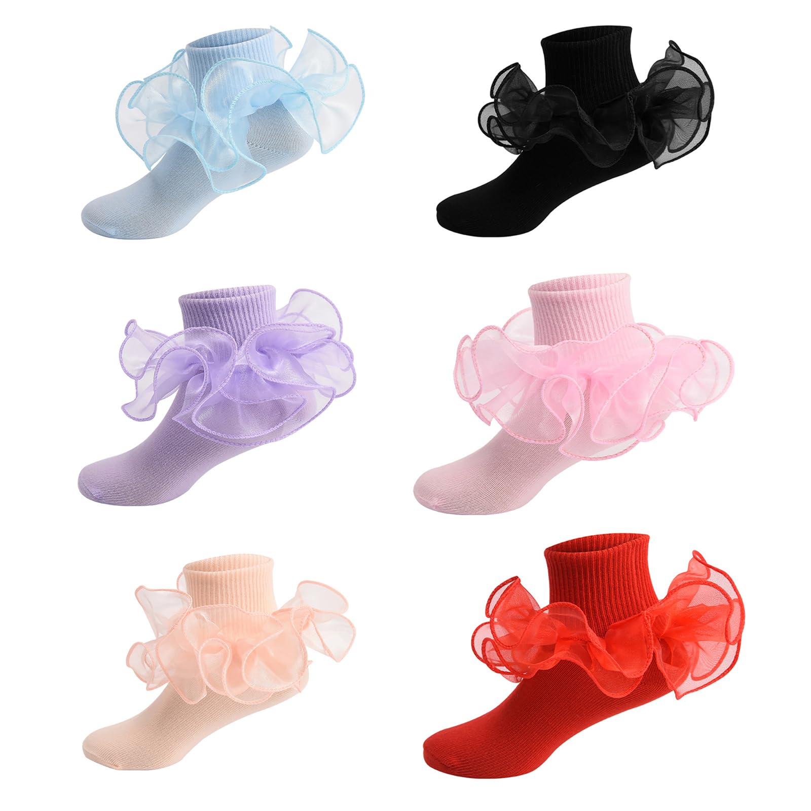 YILEEGOO Baby Girls Ruffle Socks - Soft Lace Frilly Ankle Socks for Toddlers & Kids - Perfect for Dance, Princess Costumes & Everyday Outfits
