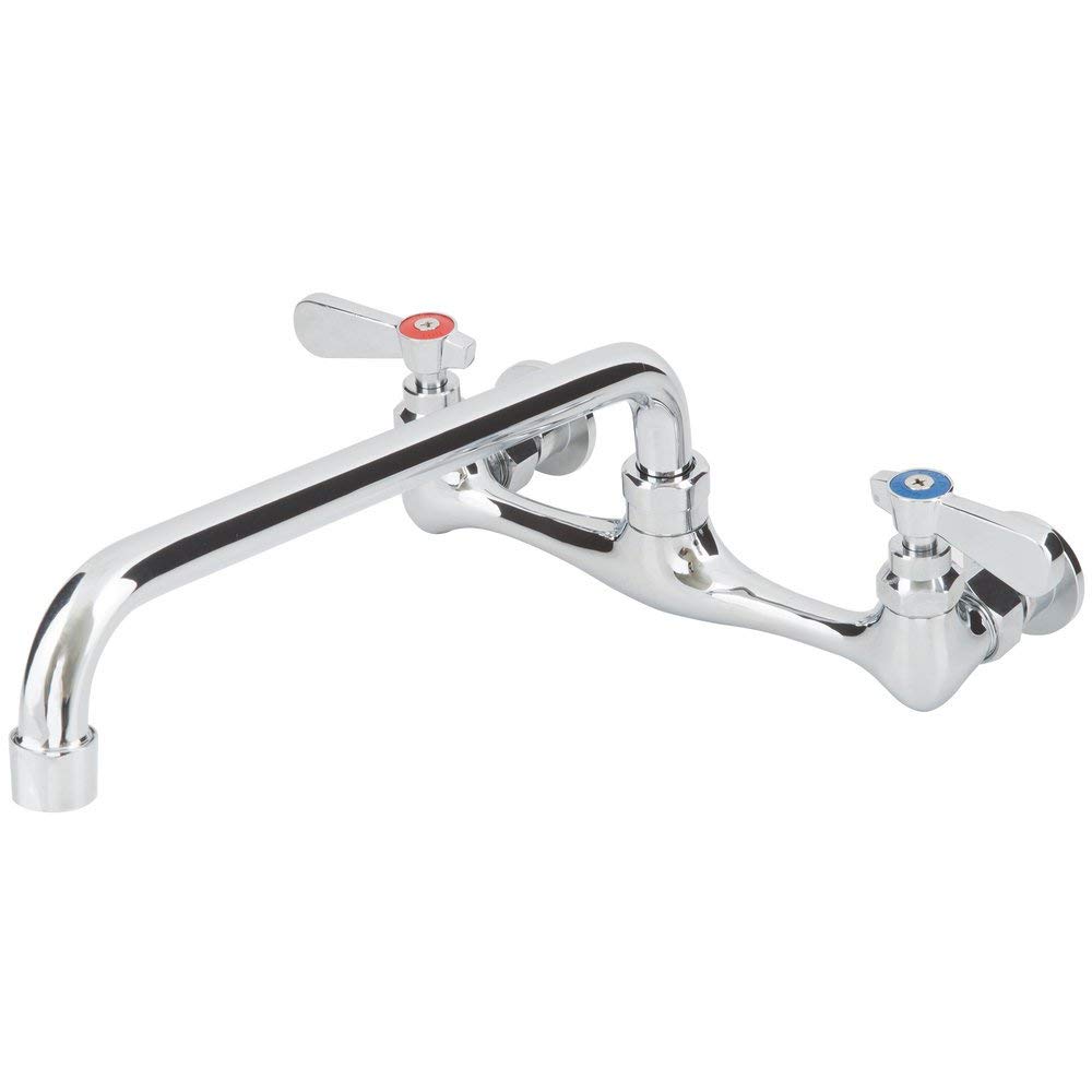 Commercial Wall Mount Kitchen Sink Faucet - 8 Inch Centers, 12 Inch Swing Spout, Chrome Finish - Perfect for Restaurants, Cafes & Commercial Kitchens