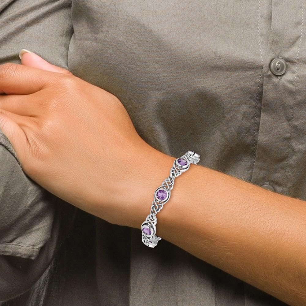 925 Sterling Silver Amethyst Bracelet for Women | Elegant Fine Jewelry Gift for Her | 7.25
