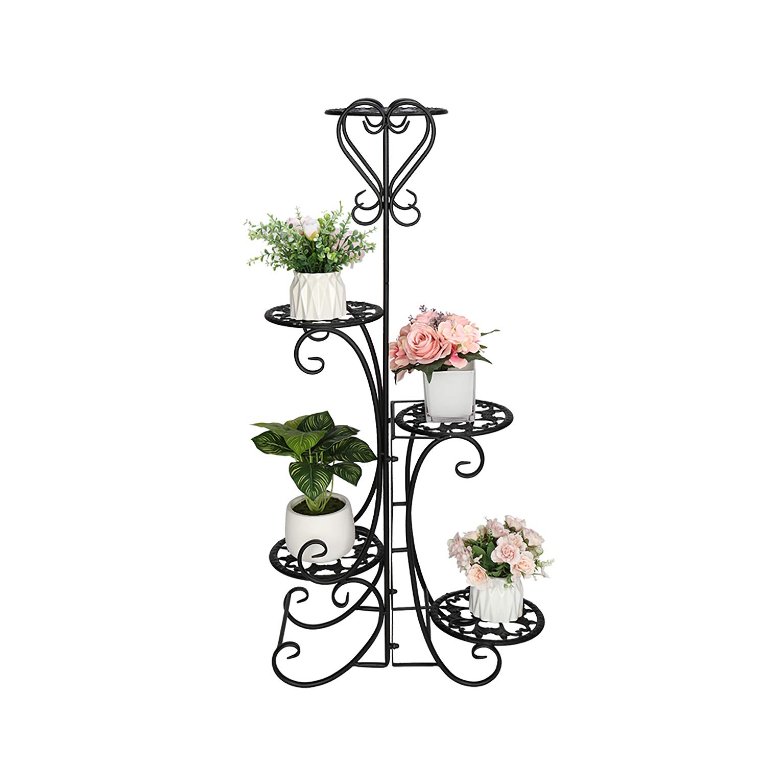 5-Tier Metal Plant Stand for Indoor & Outdoor - Black Corner Flower Shelf for Patio, Living Room, Garden - Sturdy Rounded Display for Plants, Flowers, Succulents & Home Decor