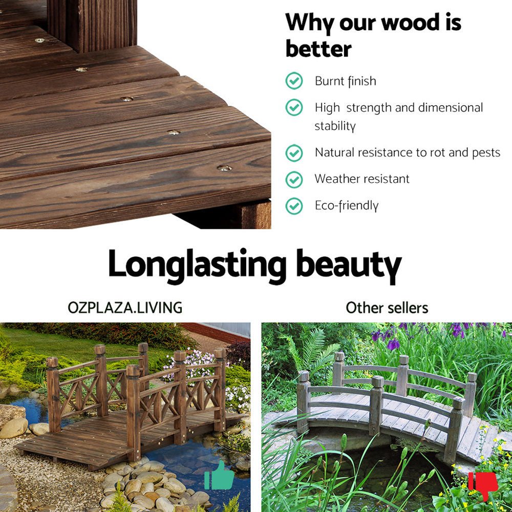 150cm Wooden Garden Bridge - Rustic Outdoor Decor for Landscaping, Yard & Pond Decoration | Perfect for Gardens, Patios & Backyard Pathways
