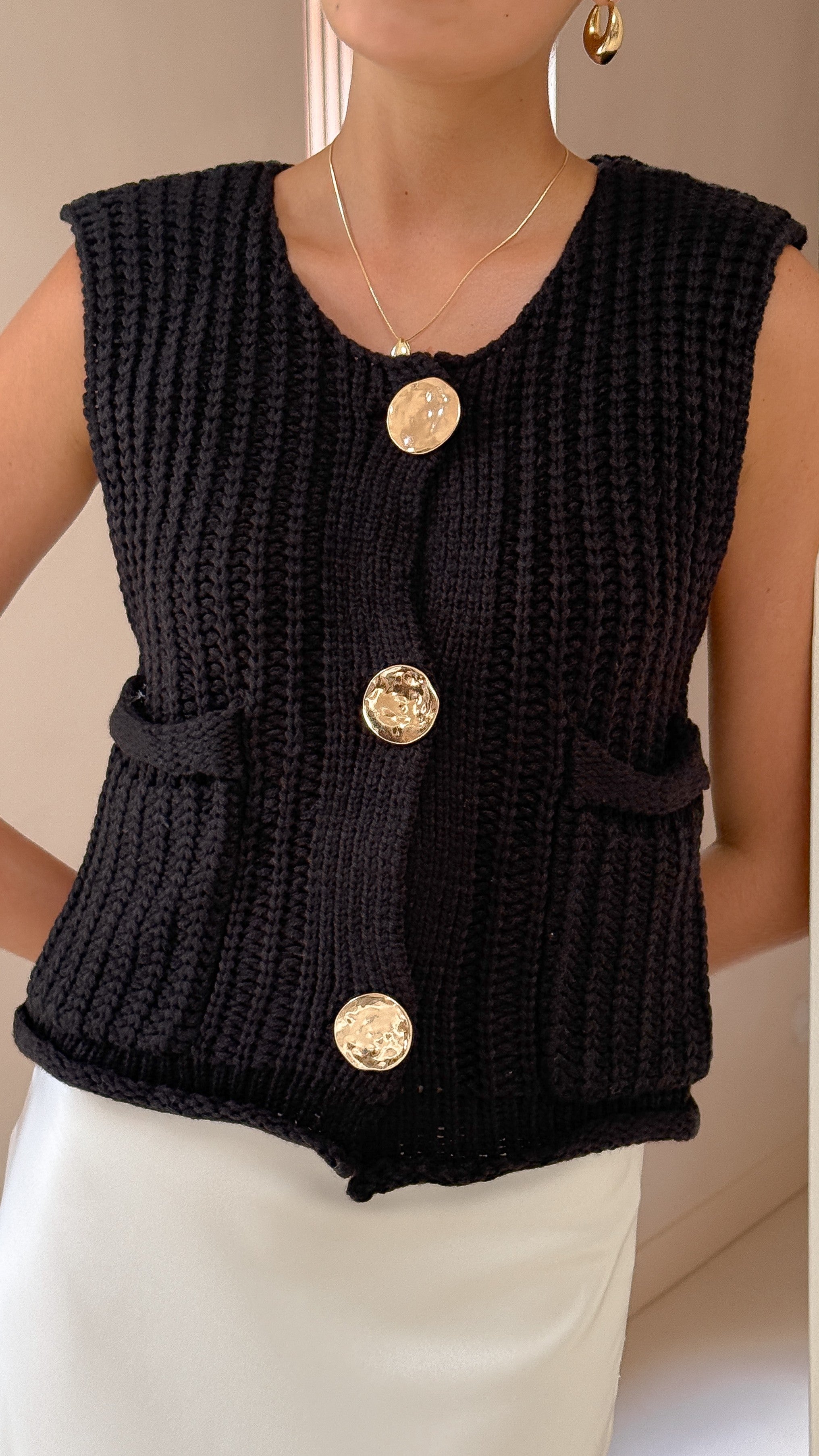 Jaffa Cropped Knit Vest for Women - Black | Stylish Layering Piece for Fall & Winter Outfits | Perfect for Office, Casual & Date Nights
