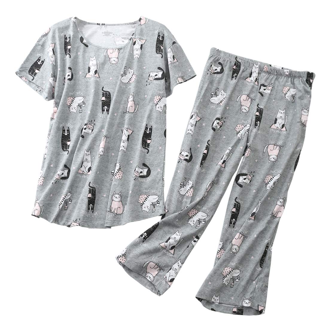 Women's Cotton Pajama Set - Cute Sleepwear Tops & Capri Pants for Nightwear