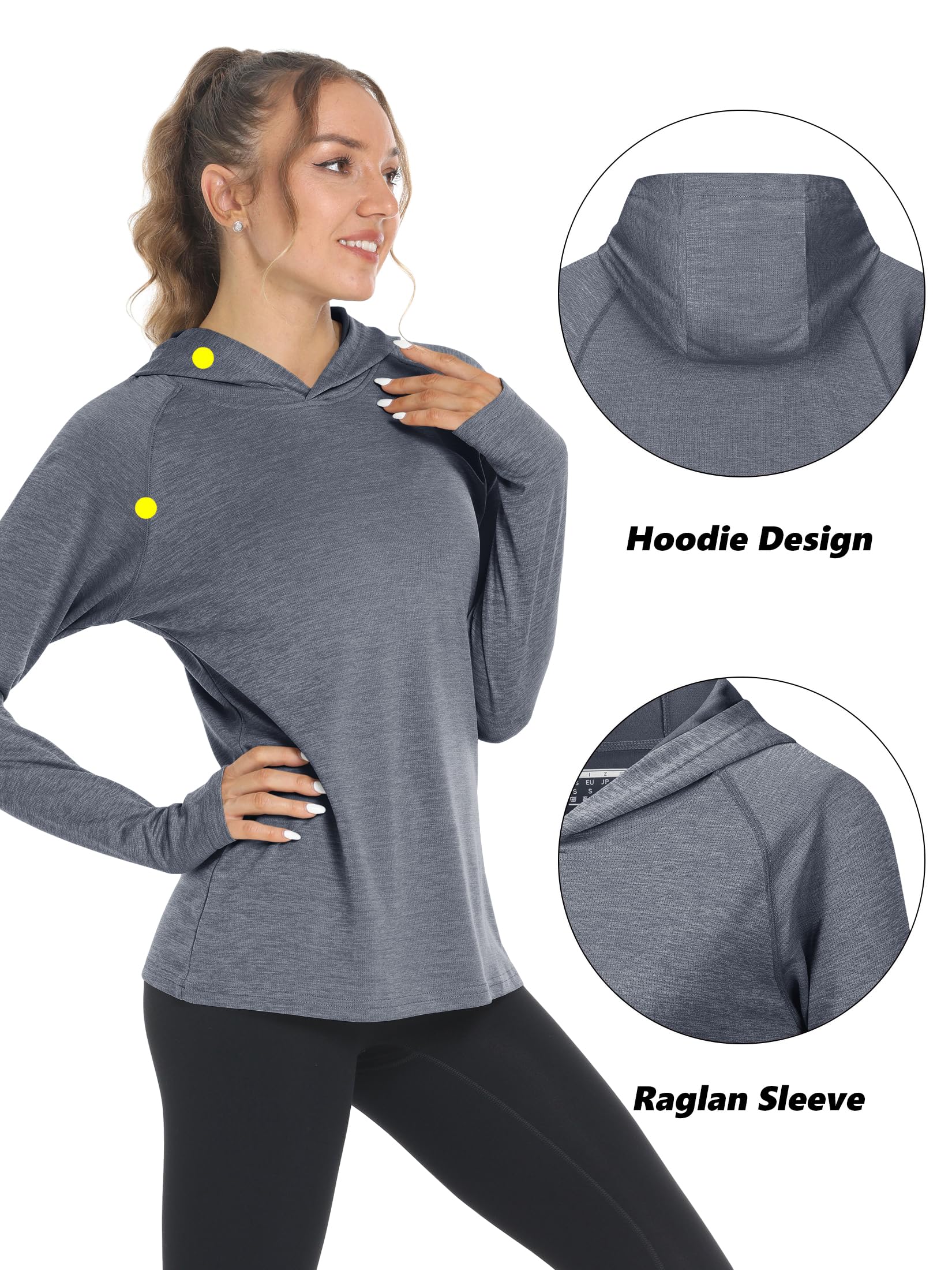 TACVASEN Women's UPF50+ Sun Protection Long Sleeve Hiking Shirt - Lightweight Athletic Hoodie for Summer Outdoor Activities (Dark Grey) - Perfect for Hiking, Camping & Beach Wear