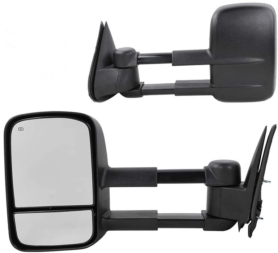 GM1320411 GM1321411 Power Heated Telescoping Towing Mirrors - Replacement for 1999-2002 Chevy Silverado, GMC Sierra 1500/2500/2500HD, Avalanche, Suburban, Tahoe - Manual Adjust Side View Mirrors for Enhanced Visibility While Towing Trailers or Large Loads