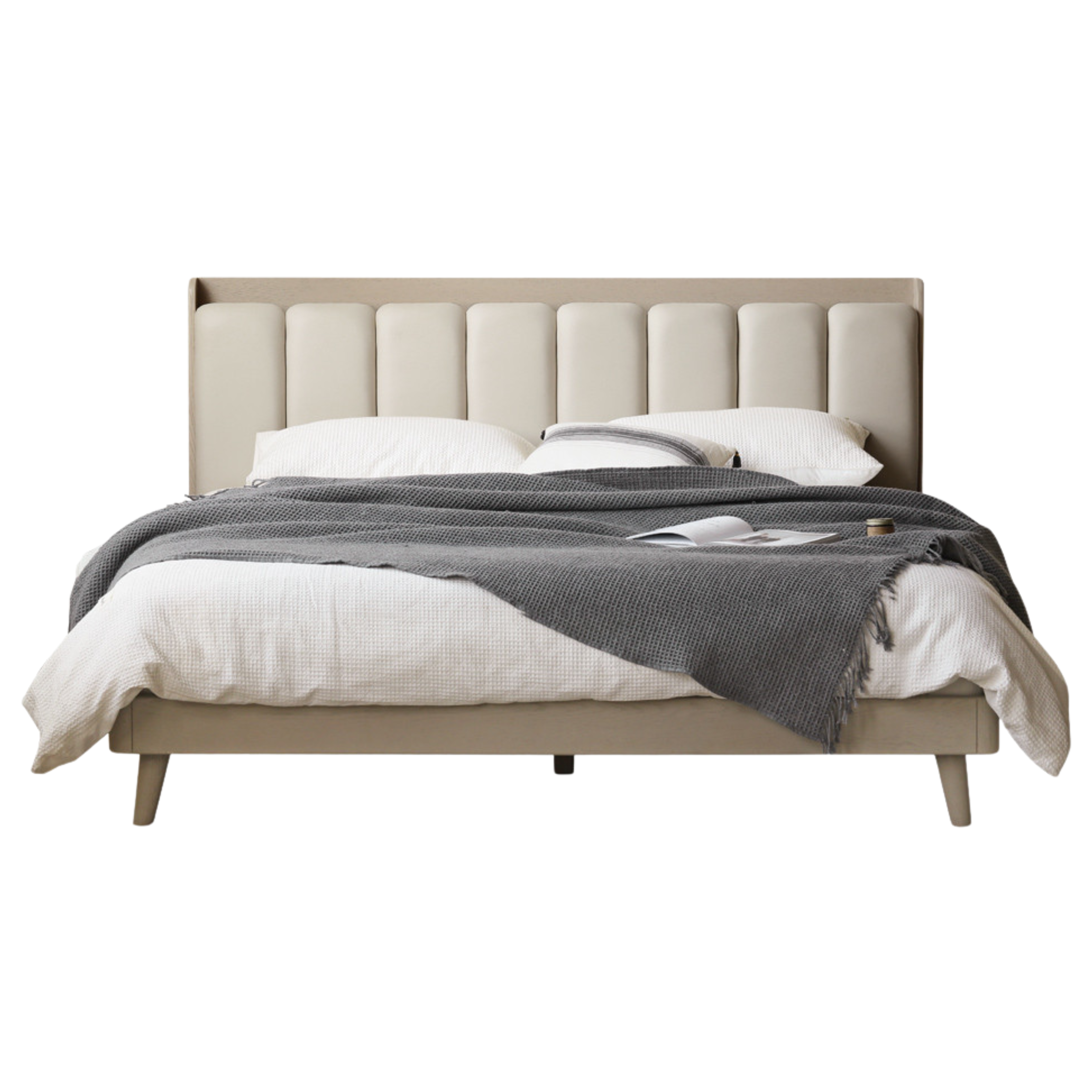 Tulip warm gray solid wood soft bed