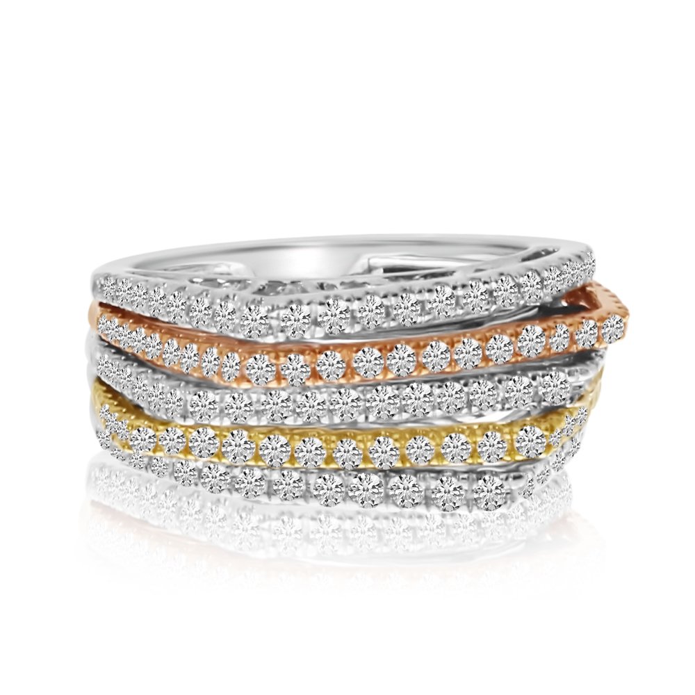 14K Multi Gold Diamond Ring for Women - Elegant Stackable Wedding Band, Anniversary Gift, Fine Jewelry for Everyday Wear & Special Occasions