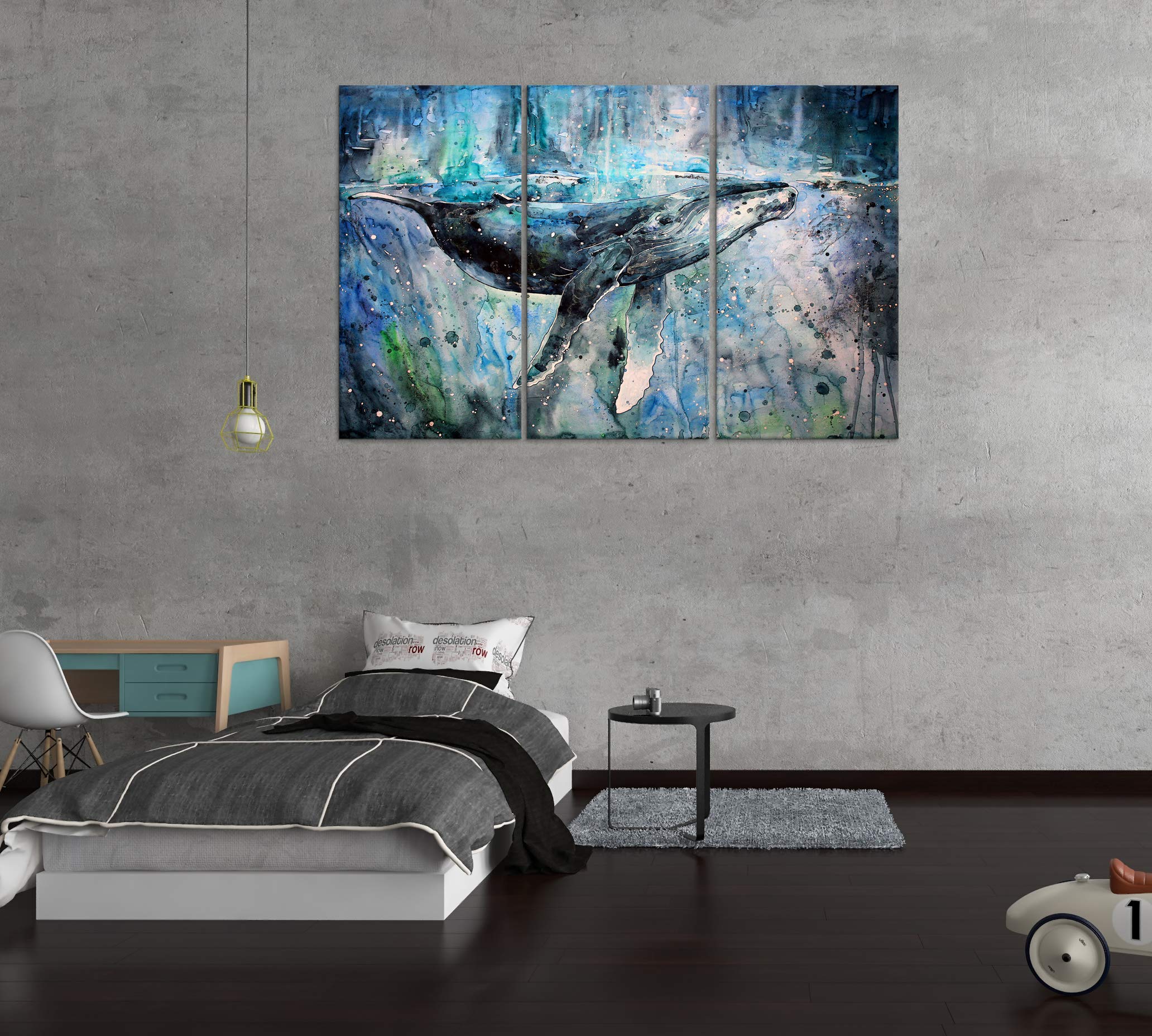 Blue Whale Wall Art Decor - Modern Canvas Painting Prints for Living Room, Bedroom & Dining Room - Ocean Themed Home Decor & Gift Idea
