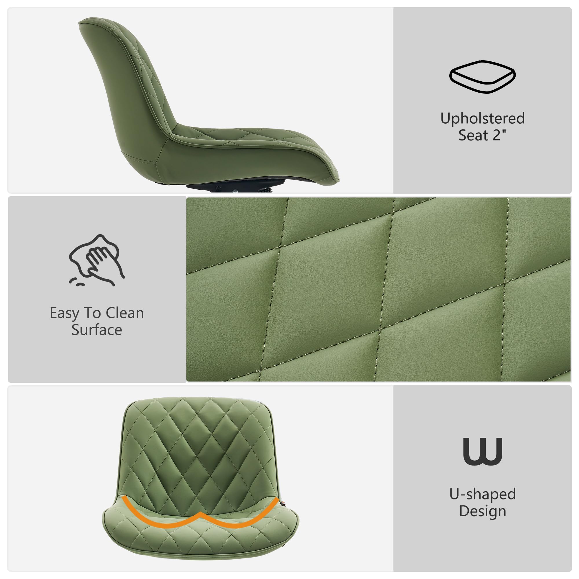 YOUNUOKE Armless Desk Chair - Comfortable Home Office Computer Chair with Wheels, Swivel Rolling Task Chair, Modern Upholstered Executive Vanity Chair in Olive - Perfect for Small Spaces, Gaming & Workstations