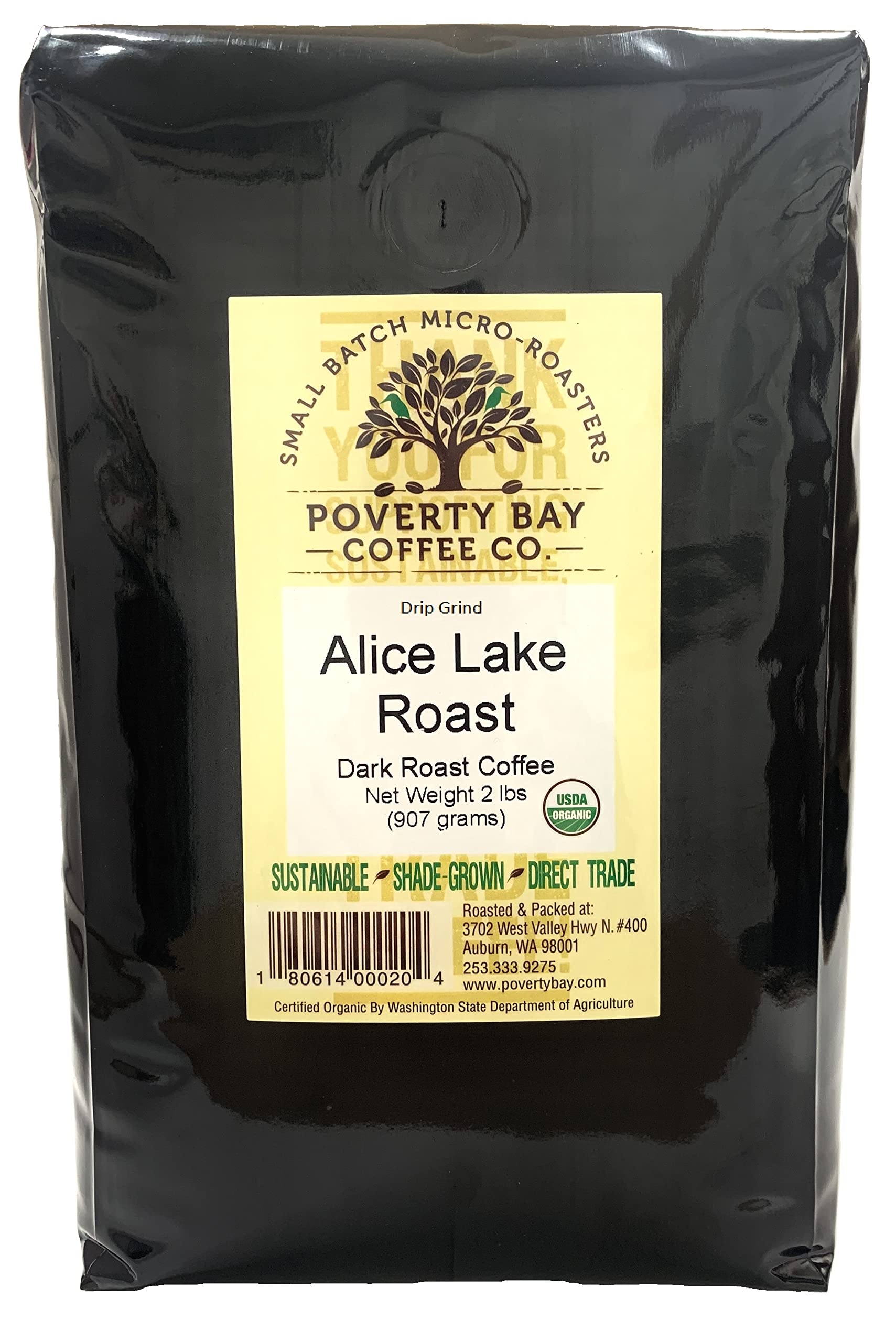 Organic Dark Roast Ground Coffee Beans - Premium Freshly Roasted by Poverty Bay Coffee Company, 2lb Bag - Rich & Bold Flavor for Morning Brew, Office or Camping Use