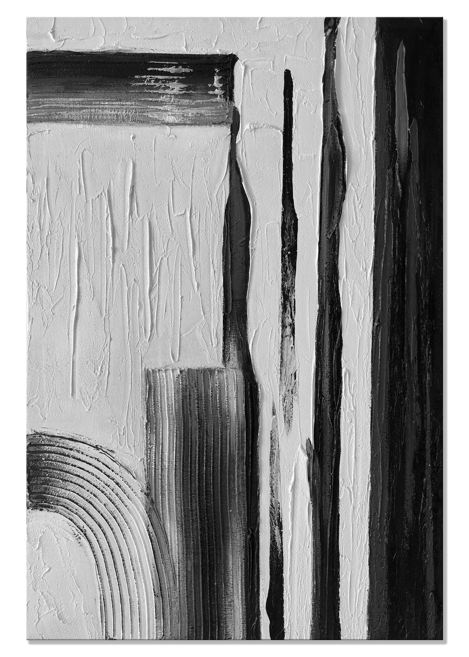 Modern Abstract Black and White Textured Canvas Wall Art - Large Vertical Framed Painting for Office & Home Decor | Contemporary Artwork for Living Room, Bedroom & Workspace