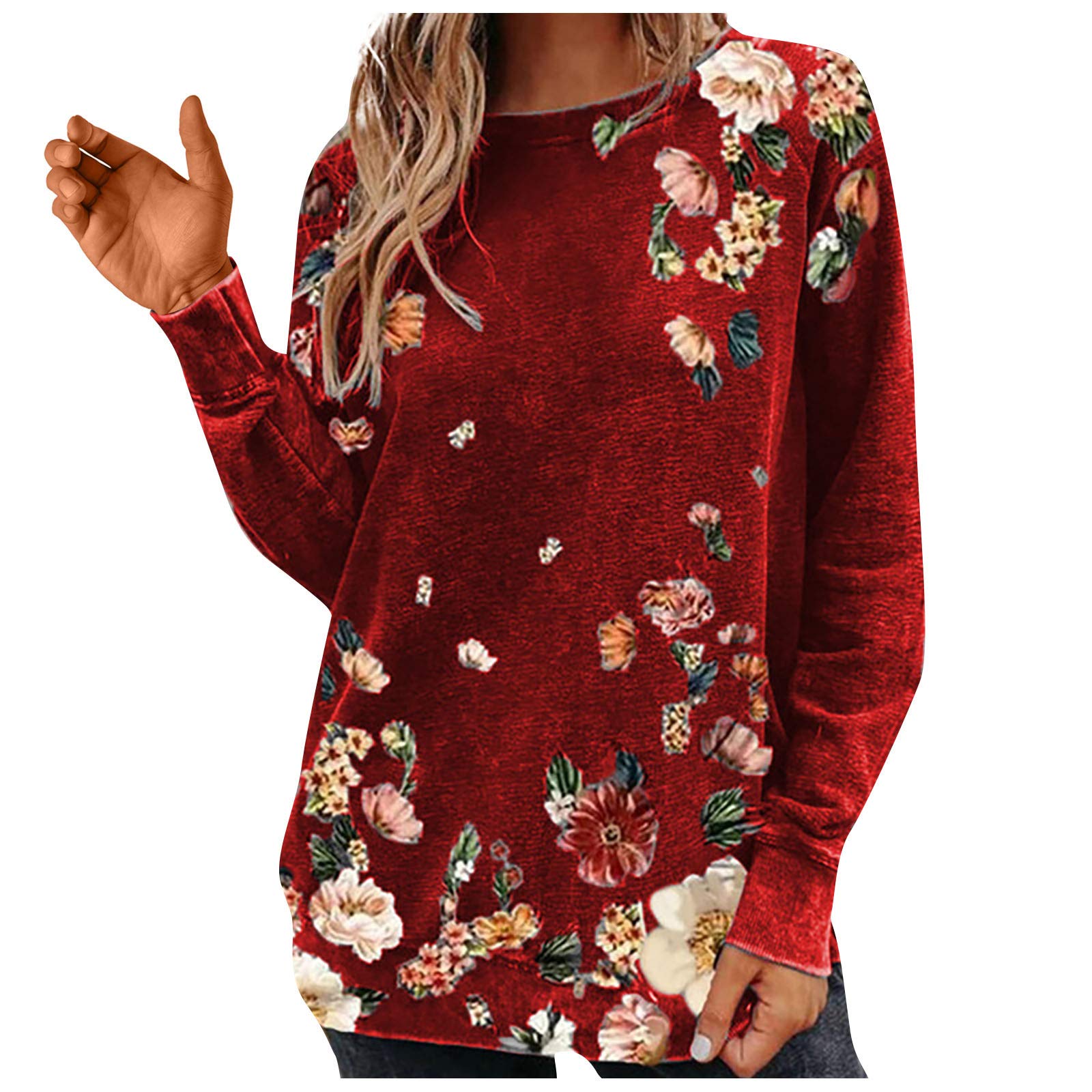Trendy 2022 Women's Spring Printed Round Neck Long Sleeve Tops - Fashionable Color Matching Blouses for Casual Wear, Office & Date Nights