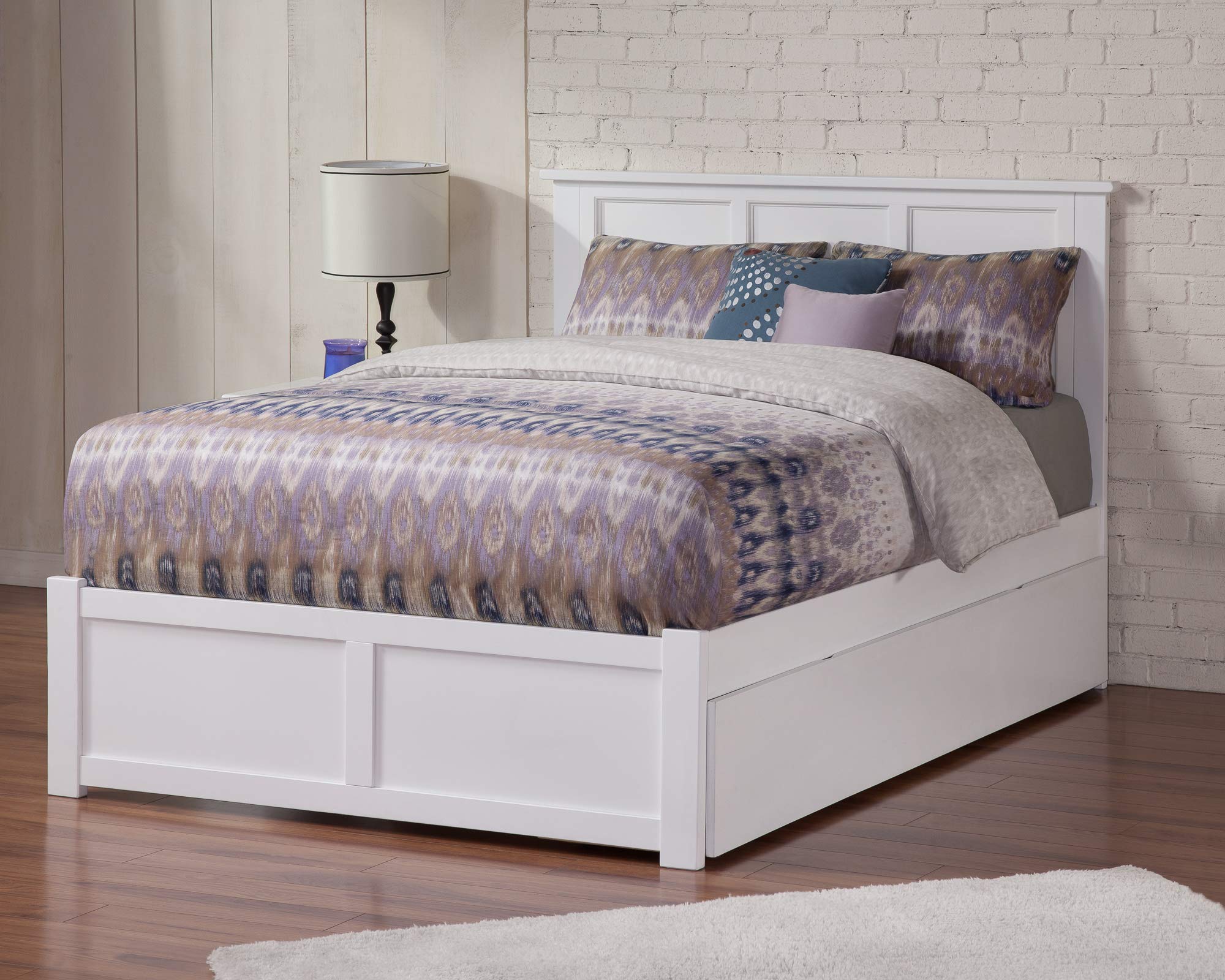 AFI Madison Queen Size Platform Bed with Footboard & Twin XL Trundle in White - Modern Bedroom Furniture for Small Spaces & Guest Rooms