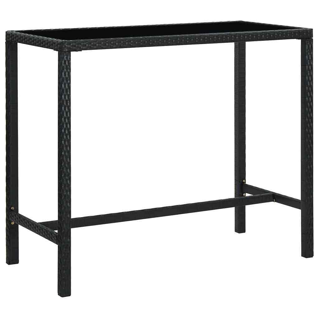 Black Poly Rattan and Glass Outdoor Bar Table - Garden Counter Height Table for Patio, Deck, Poolside & Backyard Entertaining