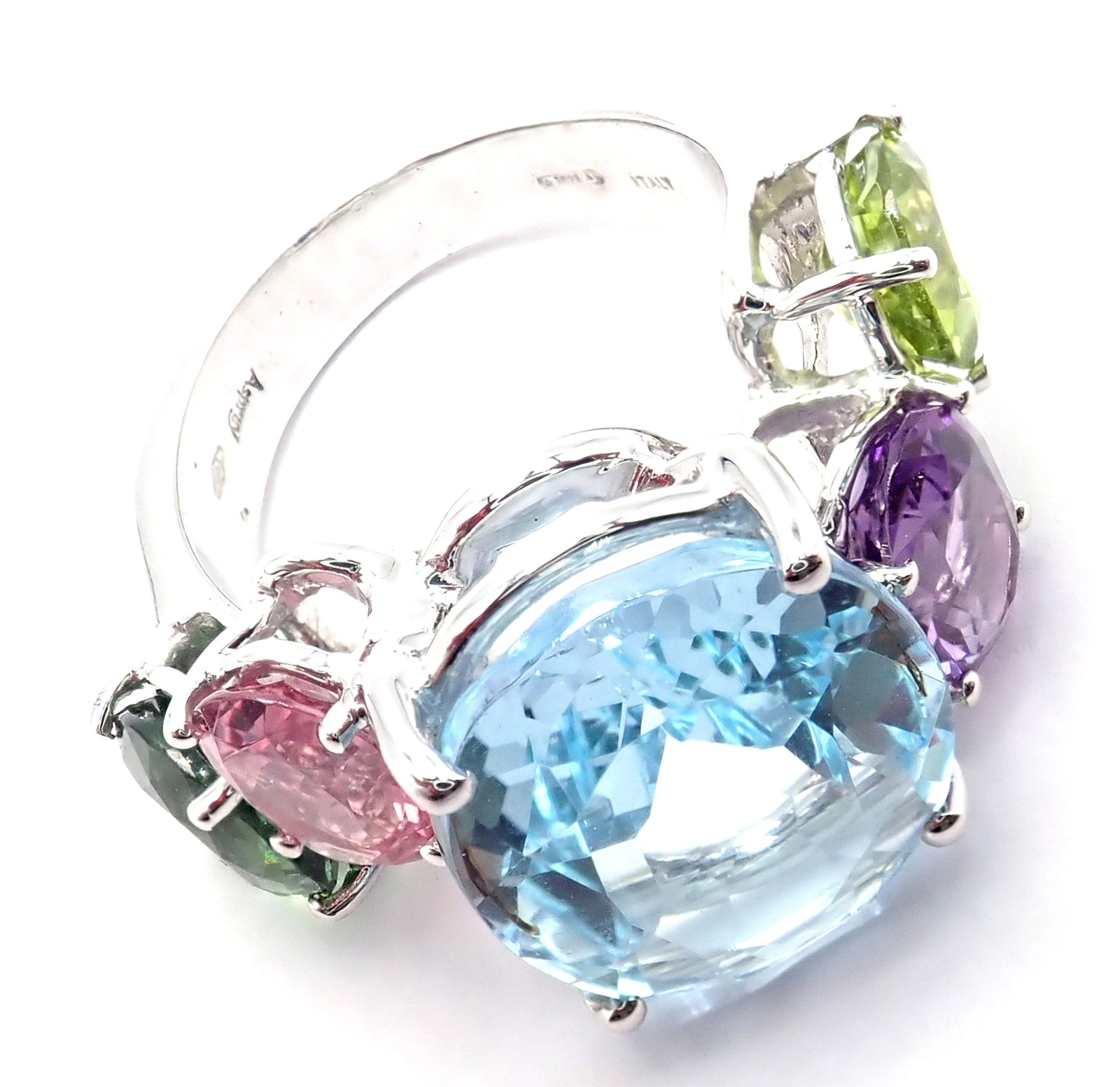Authentic Asprey Chaos 18k White Gold Ring with Topaz, Tourmaline, Peridot & Amethyst | Luxury Statement Jewelry for Weddings, Anniversaries & Special Occasions