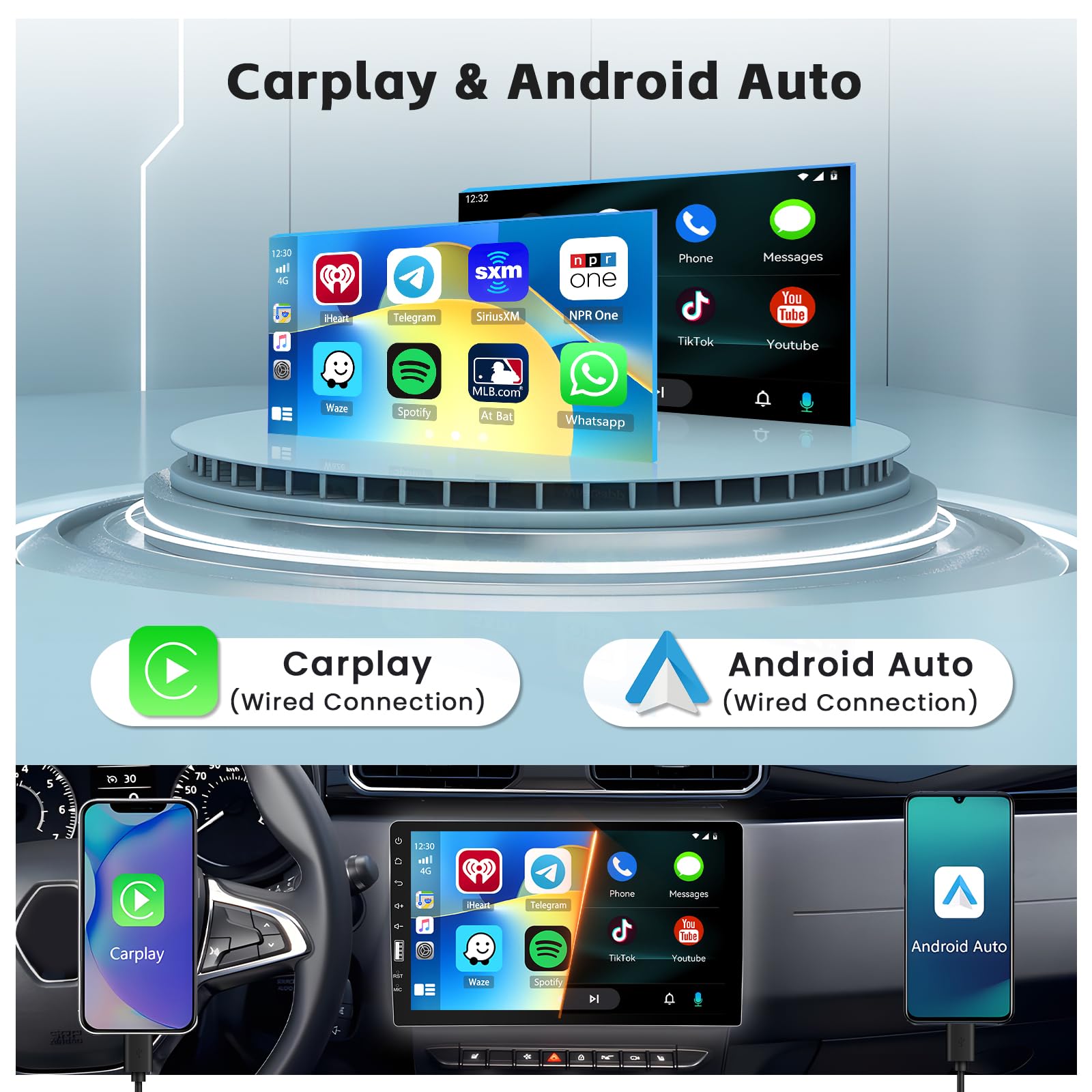 Hikity 9 Inch Single Din Car Stereo with Apple CarPlay & Android Auto - Bluetooth Touch Screen GPS Navigation, Mirror Link, FM, SWC, USB & Backup Camera - Perfect for Road Trips & Daily Commuting