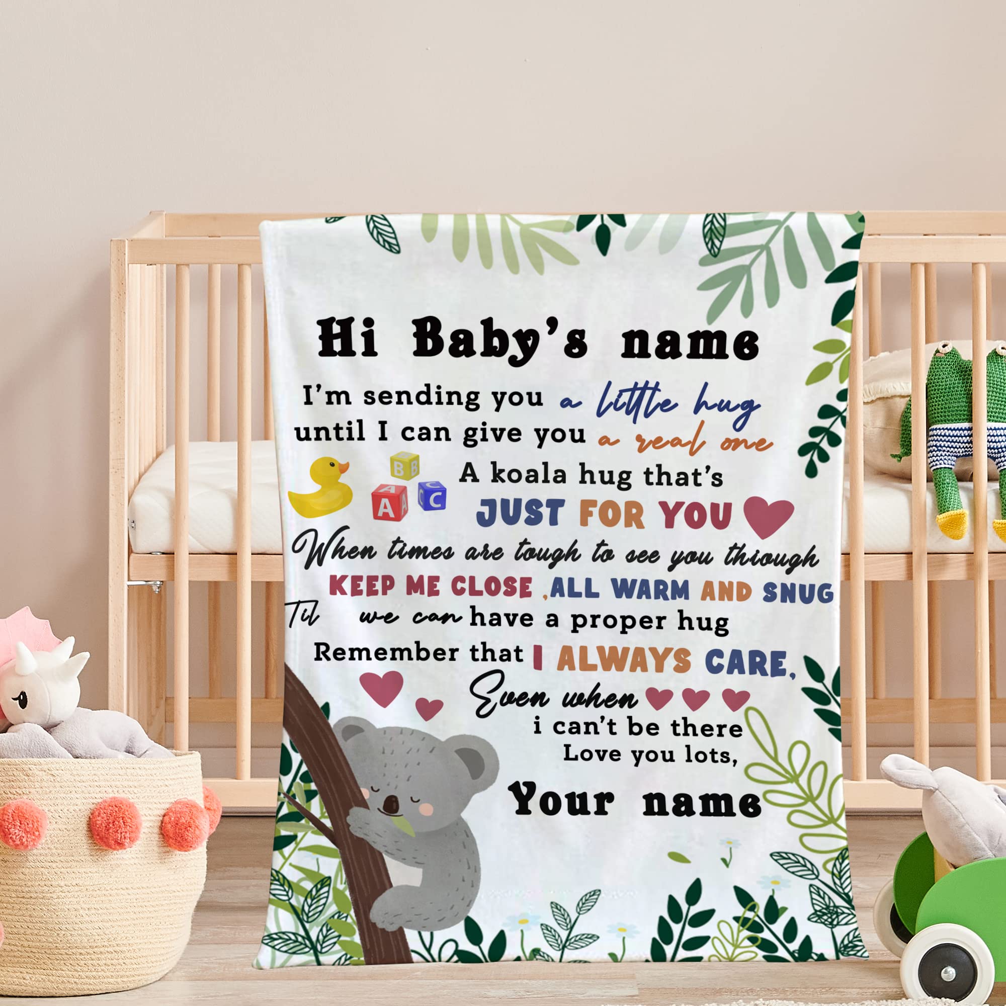 Personalized Koala Baby Blanket with Name - Custom Baby Gift for Boys & Girls | Soft Crib Blanket for Newborns & Toddlers | Unique Baby Shower Gift from Mom | Perfect for Nursery, Stroller & Snuggling