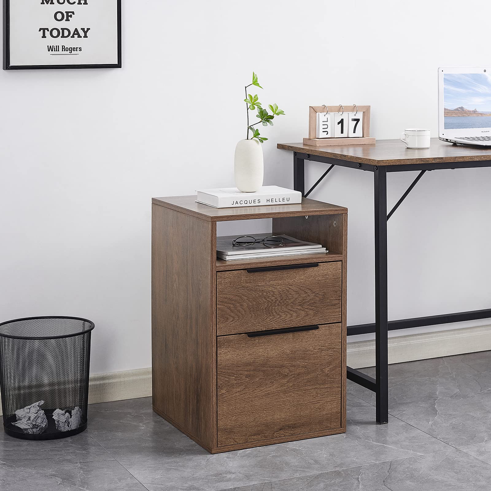 KINYING 2-Drawer File Bookcase Cabinet - Brown Wooden Storage Organizer for Office, Home & Study Room