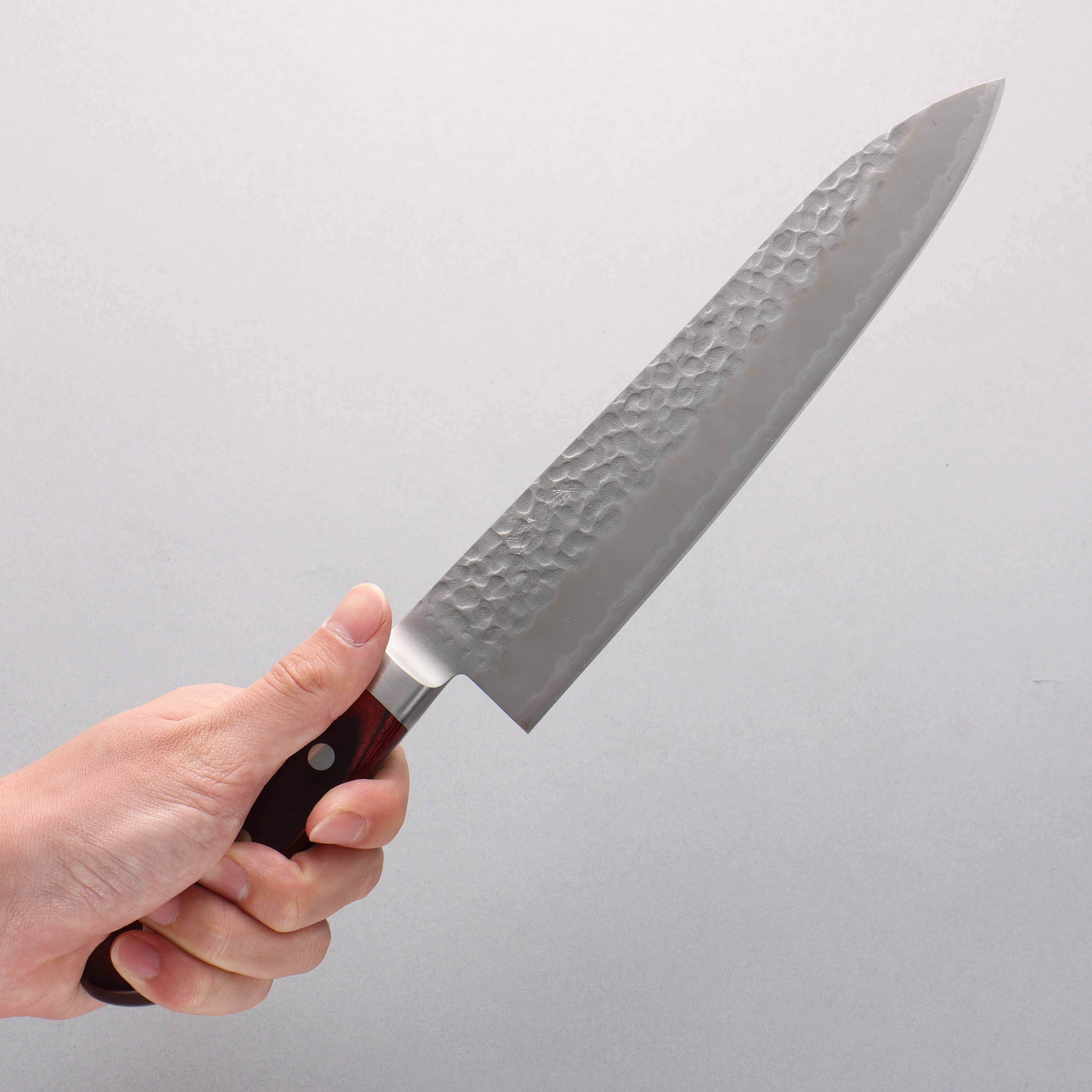 Premium Seisuke Blue Super Hammered Gyuto 210mm Japanese Chef Knife with Red Pakka Wood Handle - Perfect for Sushi, Meat Cutting & Professional Kitchen Use