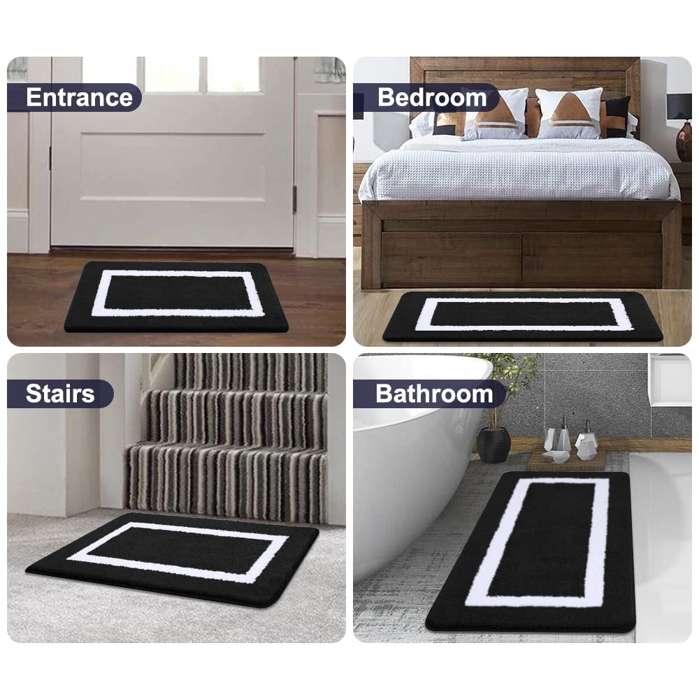 Luxury Bathroom Rug Mat - Ultra Soft Water Absorbent Microfiber Bath Mat, Non-Slip Plush Shaggy Carpet for Bathroom Floor, Tub & Shower - Machine Washable - 16x24 Inches - Black - Perfect for Spa-Like Bathroom Decor & Cozy Home Comfort