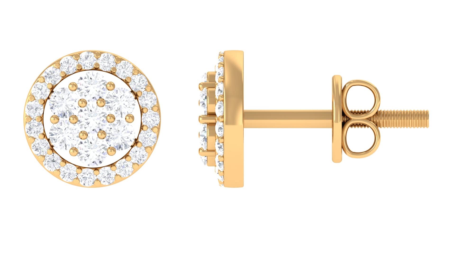 Rosec Jewels - 0.50 CT Cubic Zirconia Floral Stud Earrings for Women, 14K Solid Gold Halo Earrings, Dainty Gold Stud Earrings | Perfect for Weddings, Anniversaries & Everyday Elegance