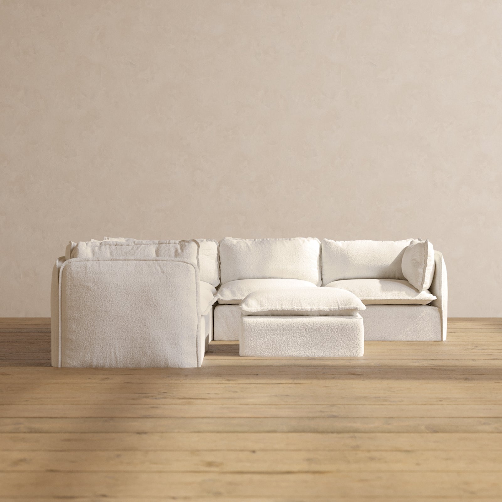 Modular Performance 5-Seater Corner Sectional Sofa with Ottoman in Mousse Fabric | Premium Blend | Perfect for Living Room, Family Room & Home Theater