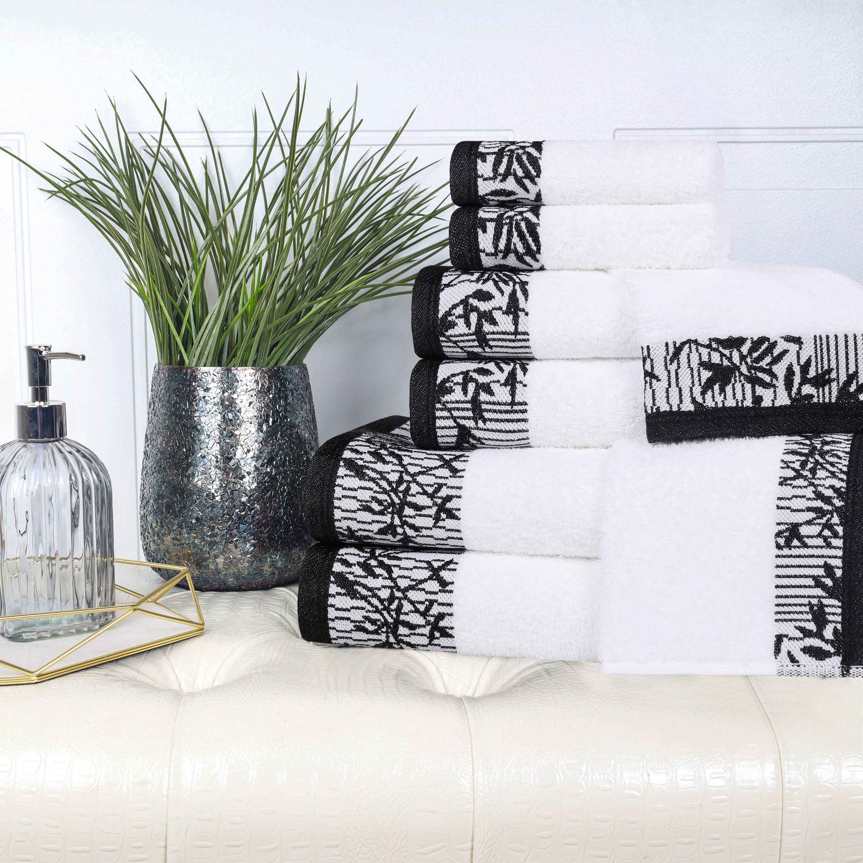 Premium Wisteria Cotton Floral Embroidered Jacquard Border 8-Piece Bath Towel Set - Soft & Absorbent for Spa, Bathroom & Guest Use
