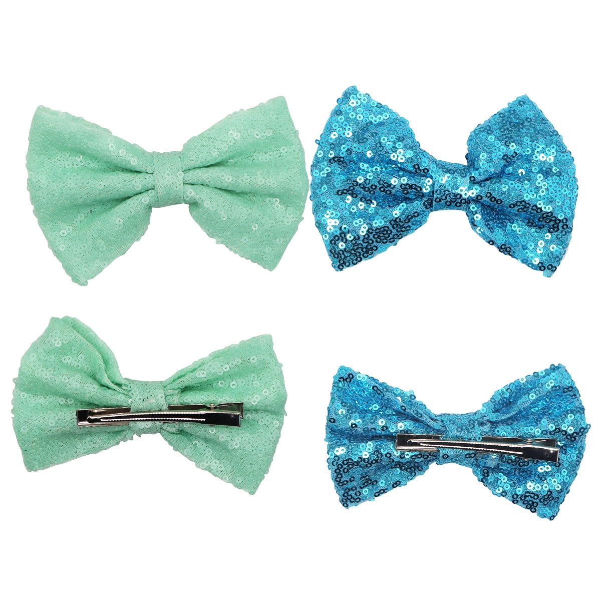 Sparkly Glitter Sequins Hair Bows Clips for Girls - 10pcs 4-inch Big Alligator Hair Clips for Baby, Kids & Children - Perfect for Parties, School, Holidays & Special Occasions