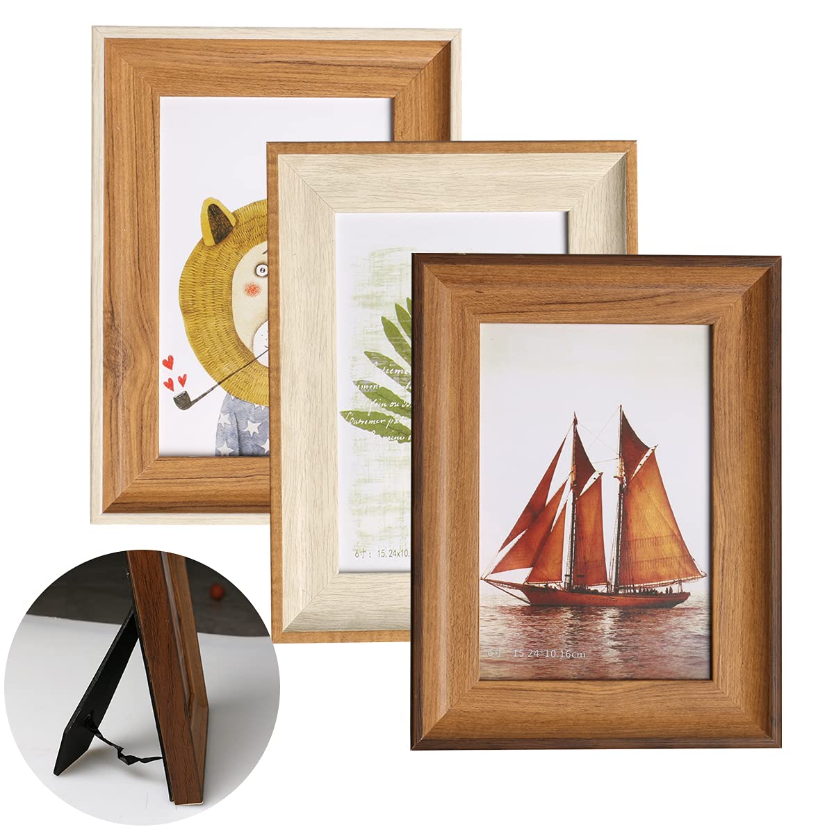 4x6 Picture Frames (3-Pack) - Distressed Farmhouse White Brown Photo Frames with Built-in Easel Stand & Wall Hanger - Perfect for Tabletop Display, Wall Decor, Home Office, Living Room, and Bedroom Decorations