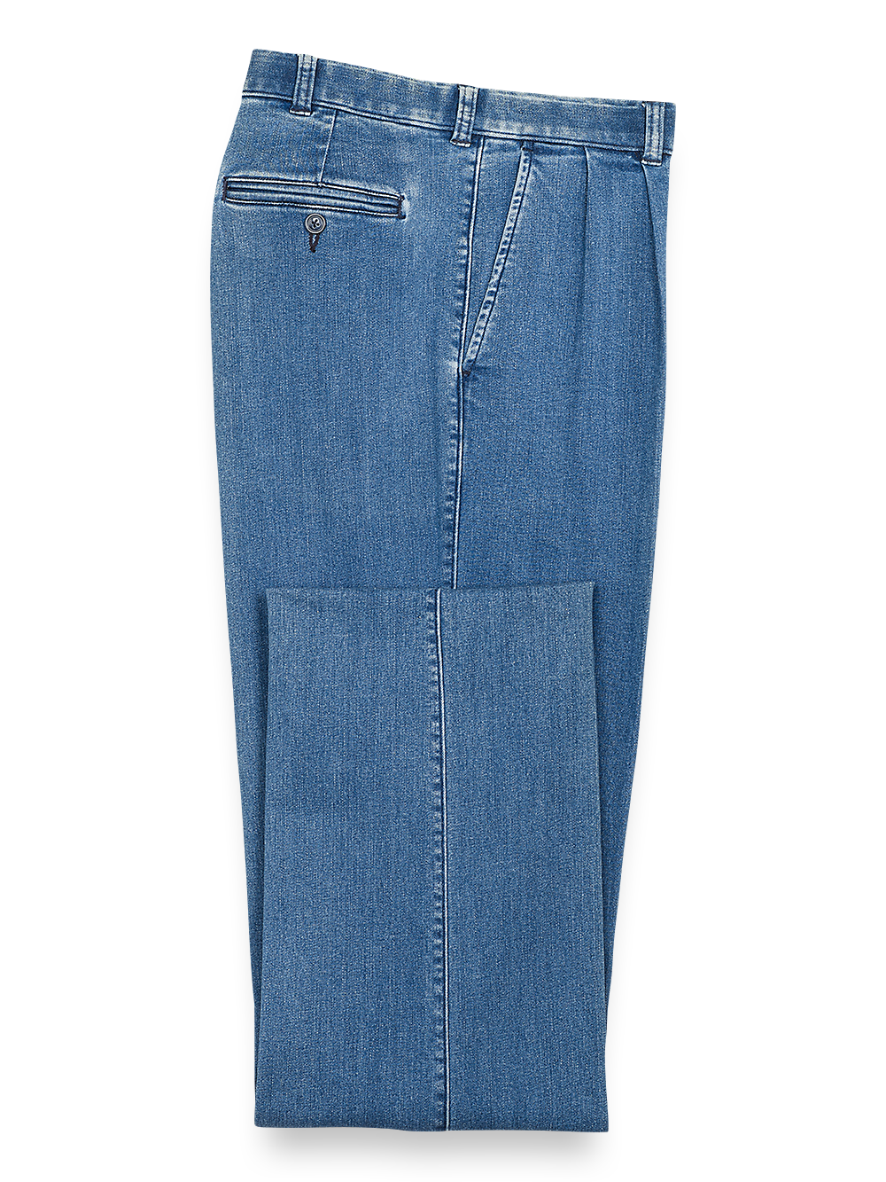 Stylish Pleated Denim Pants for Women - Medium Blue Wash High Waist Trousers | Casual Office Wear & Weekend Outfits