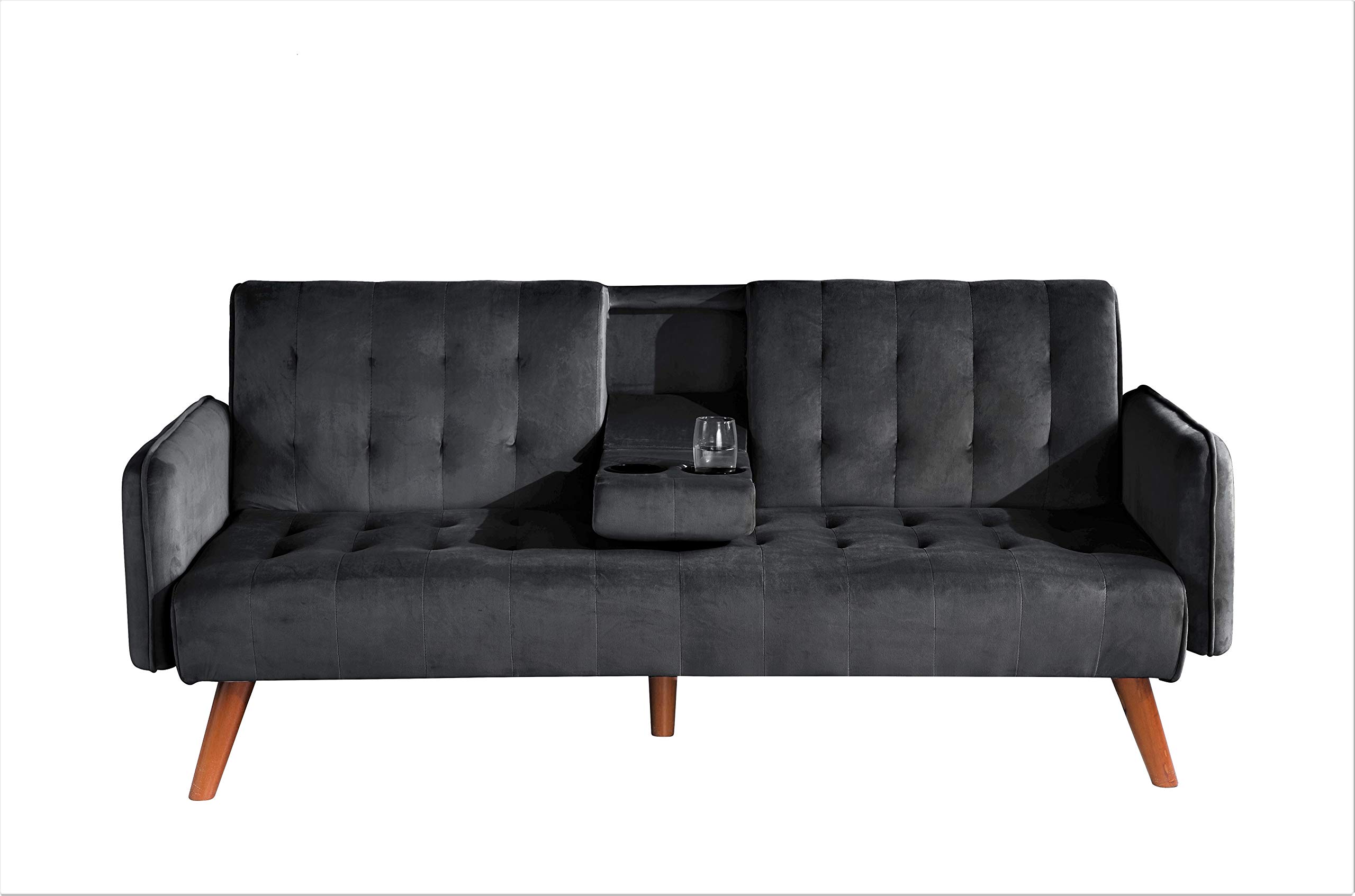 Cricklade Convertible Sofa Bed - Black Faux Leather Sleeper Sofa for Small Spaces | Perfect for Guest Room, Studio Apartment & Home Office